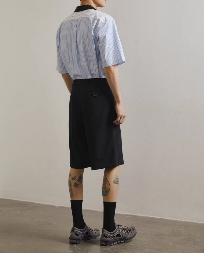 Contrast Collar Stripe Button Shirt