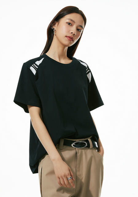 Shoulder Padded Stripe T-Shirt