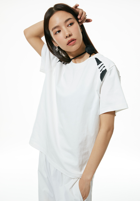 Shoulder Padded Stripe T-Shirt