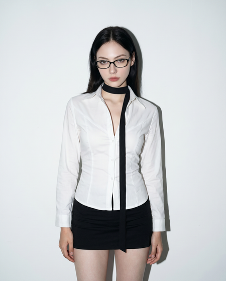 Skinny Long Sleeve Button-Up Shirt with Collar