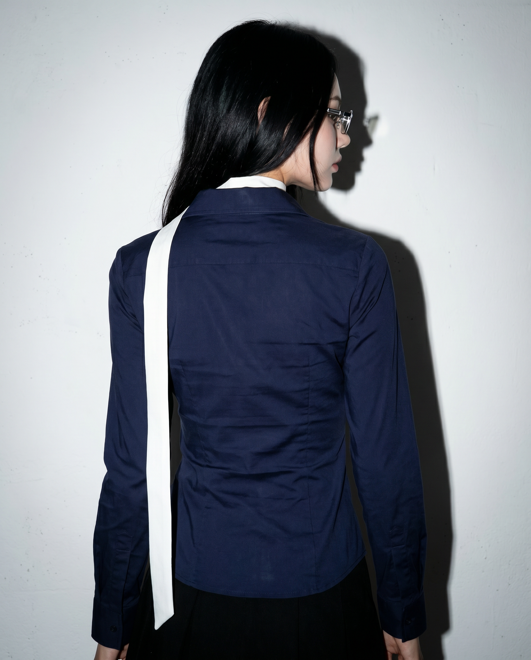 Skinny Long Sleeve Button-Up Shirt with Collar-12