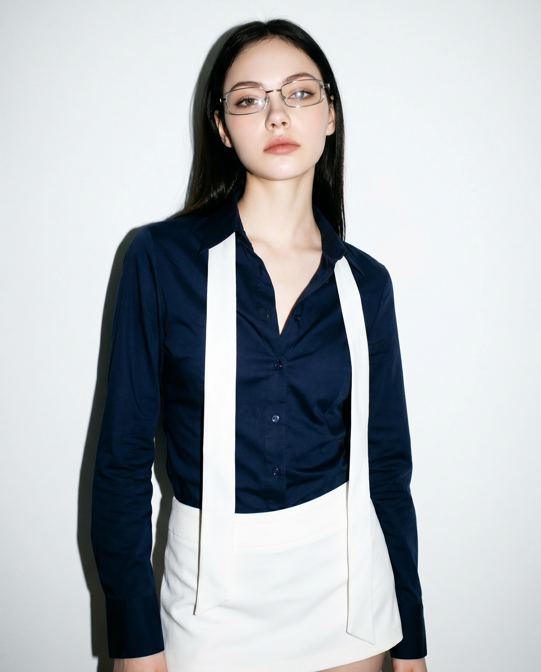 Skinny Long Sleeve Button-Up Shirt with Collar-11