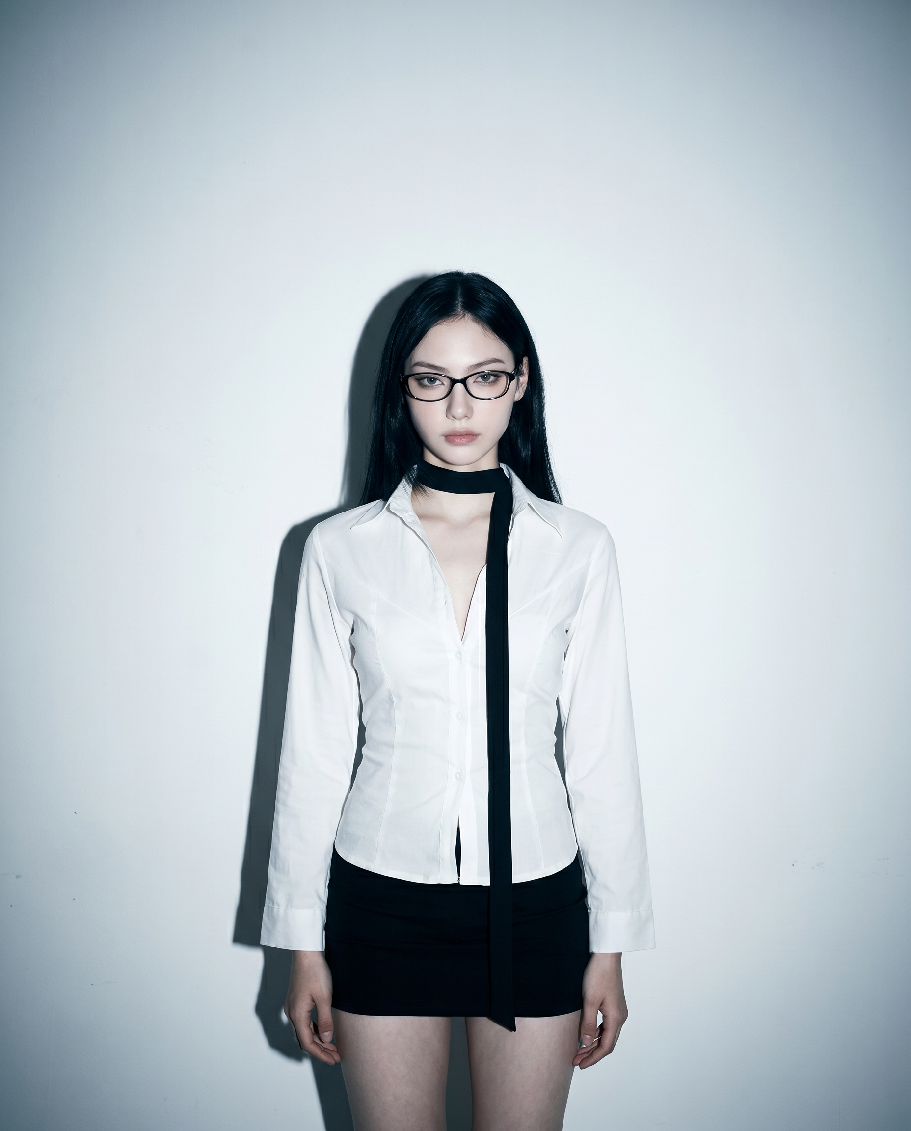 Skinny Long Sleeve Button-Up Shirt with Collar-4