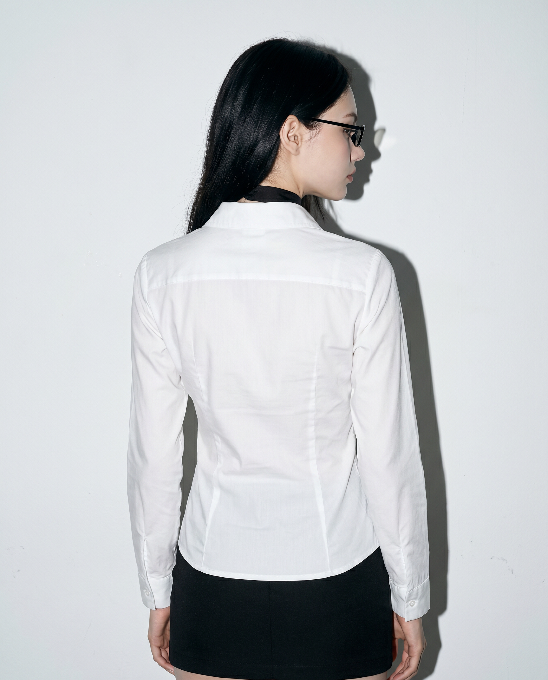 Skinny Long Sleeve Button-Up Shirt with Collar-6
