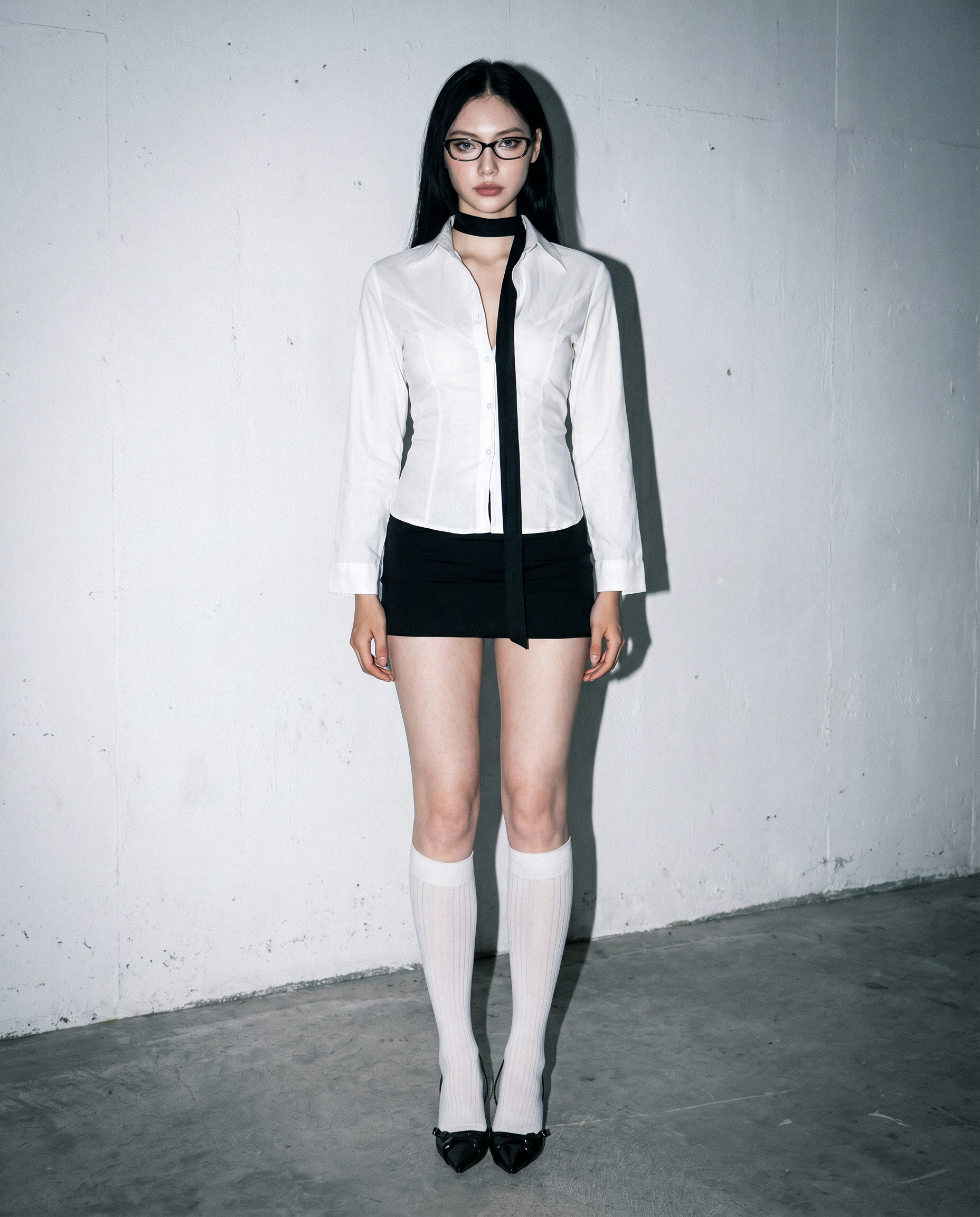 Skinny Long Sleeve Button-Up Shirt with Collar-7