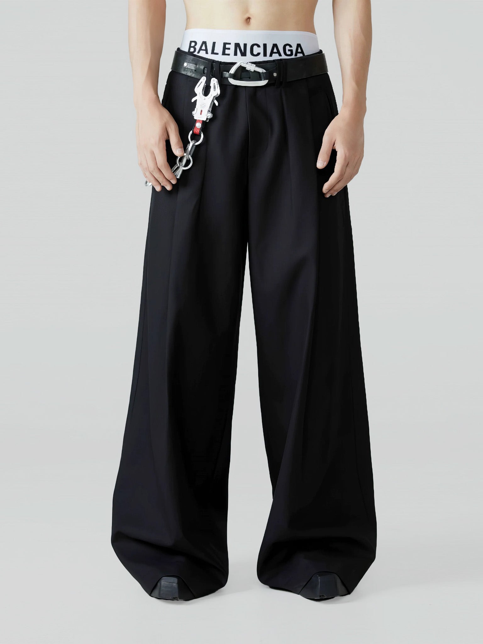 Wide Leg Tailored Trousers with Fold-Over Pleat