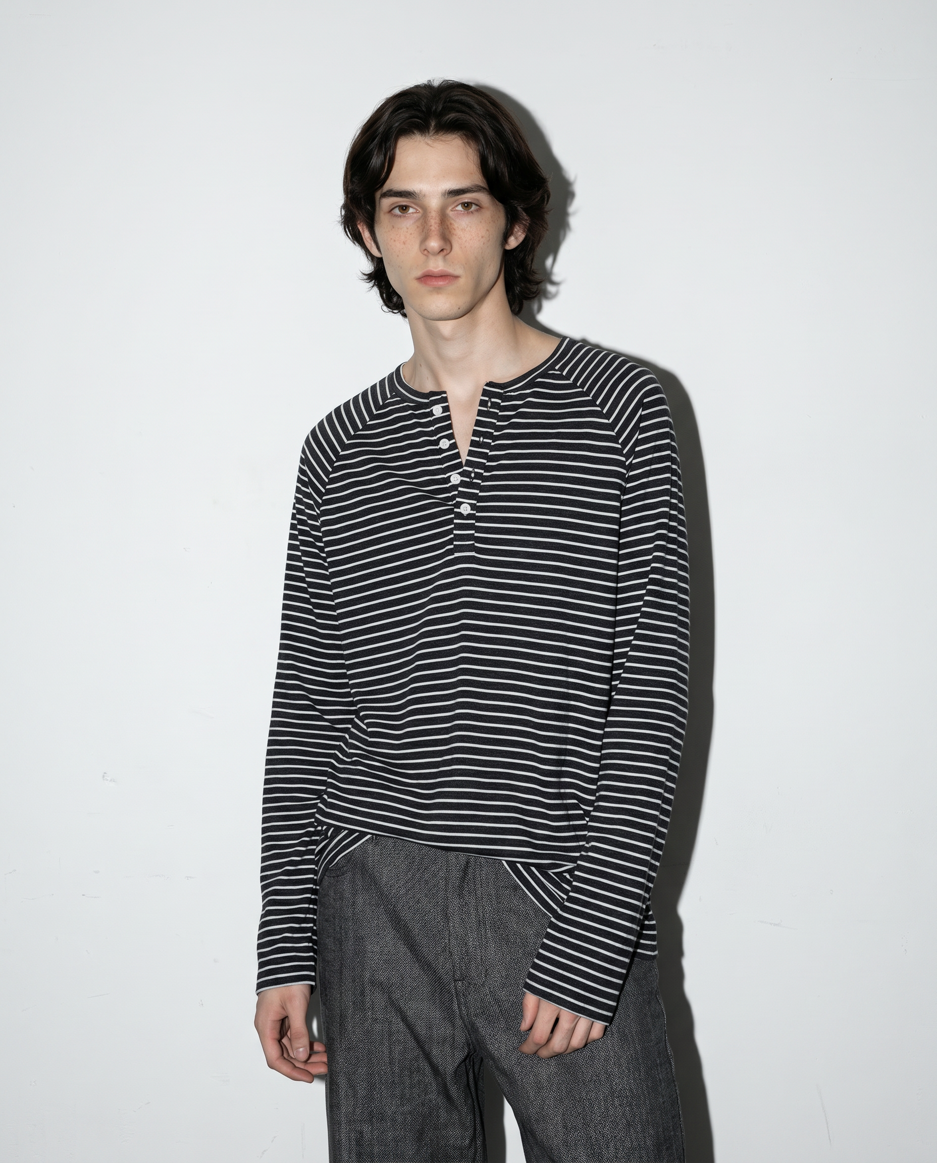 Striped Long Sleeve Raglan Henley-4