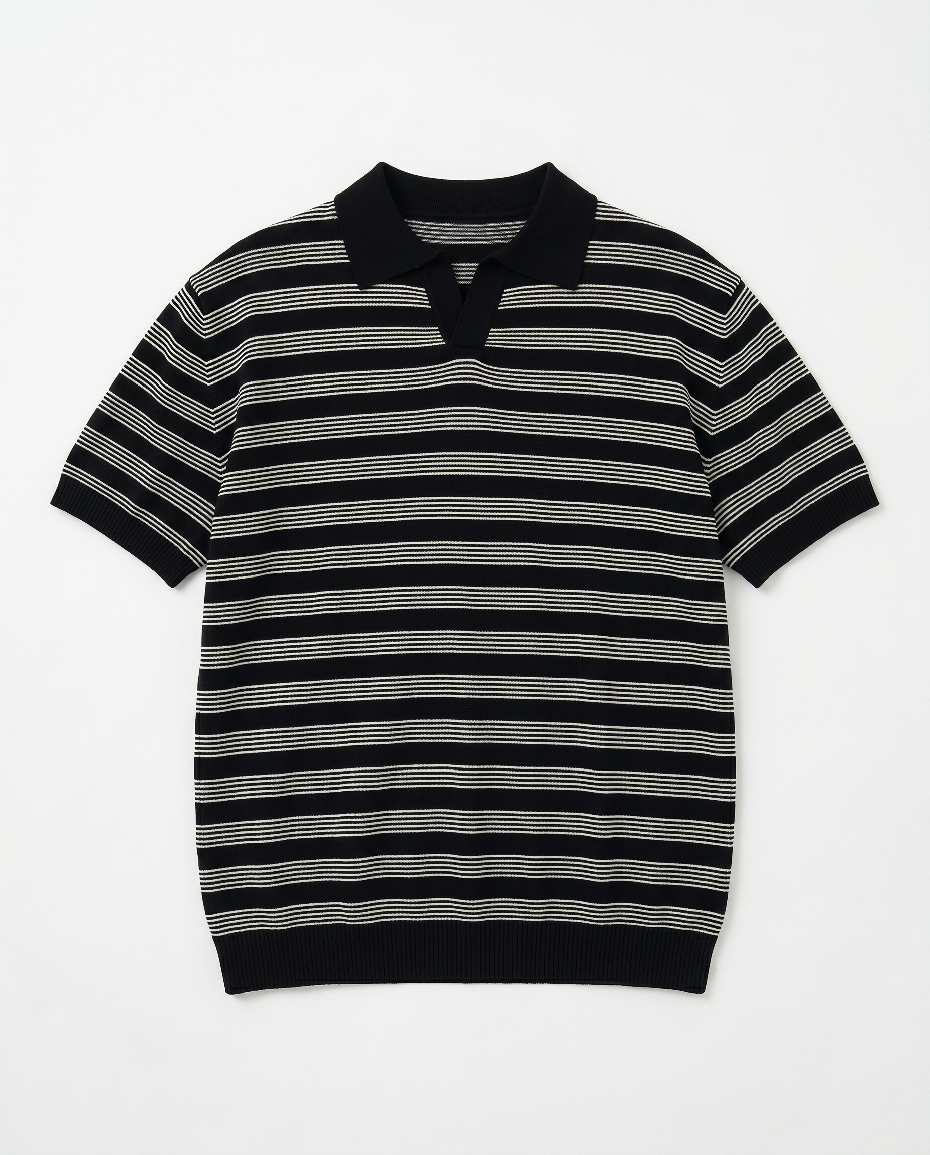 Striped Open Collar Polo Top-14