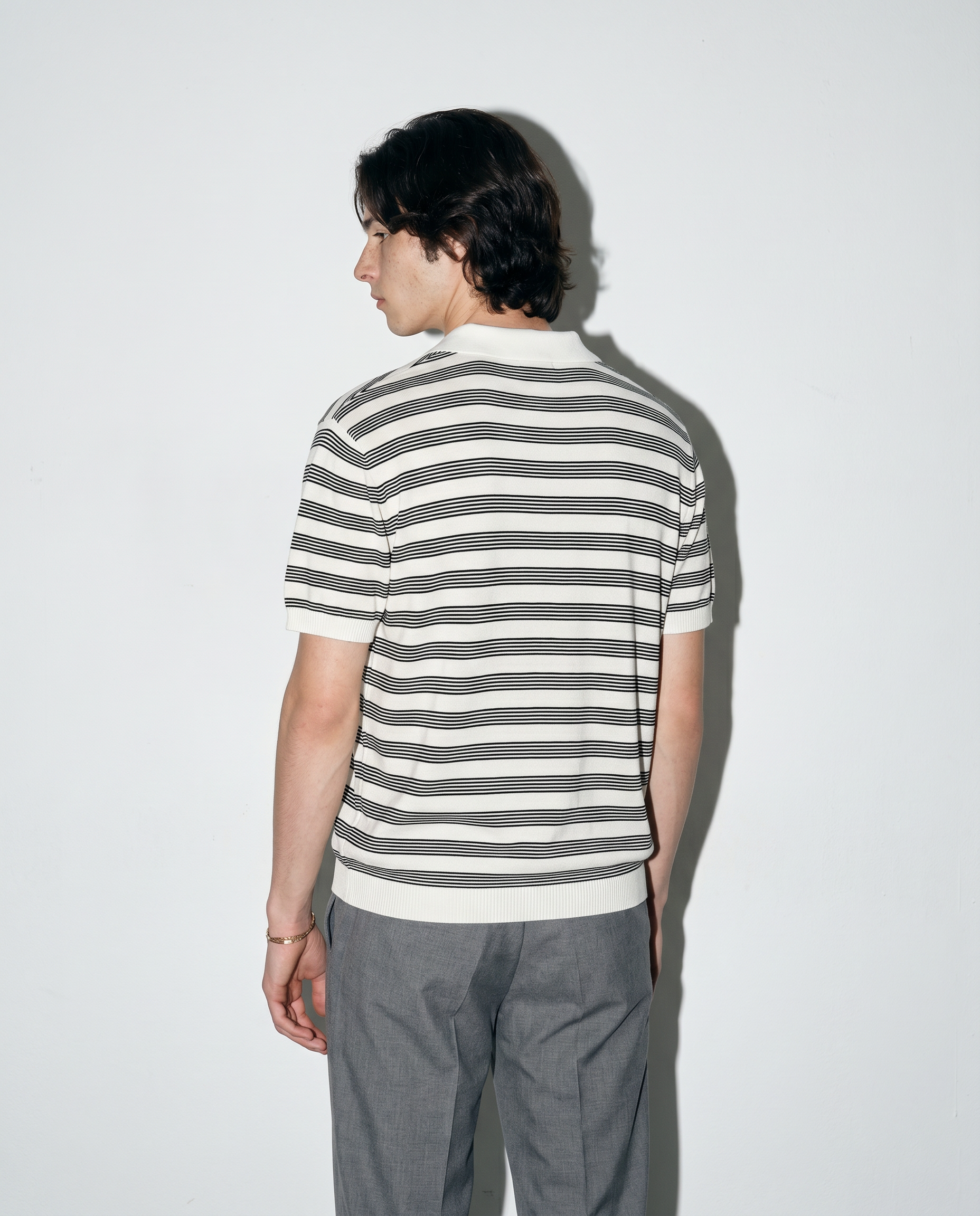 Striped Open Collar Polo Top-5