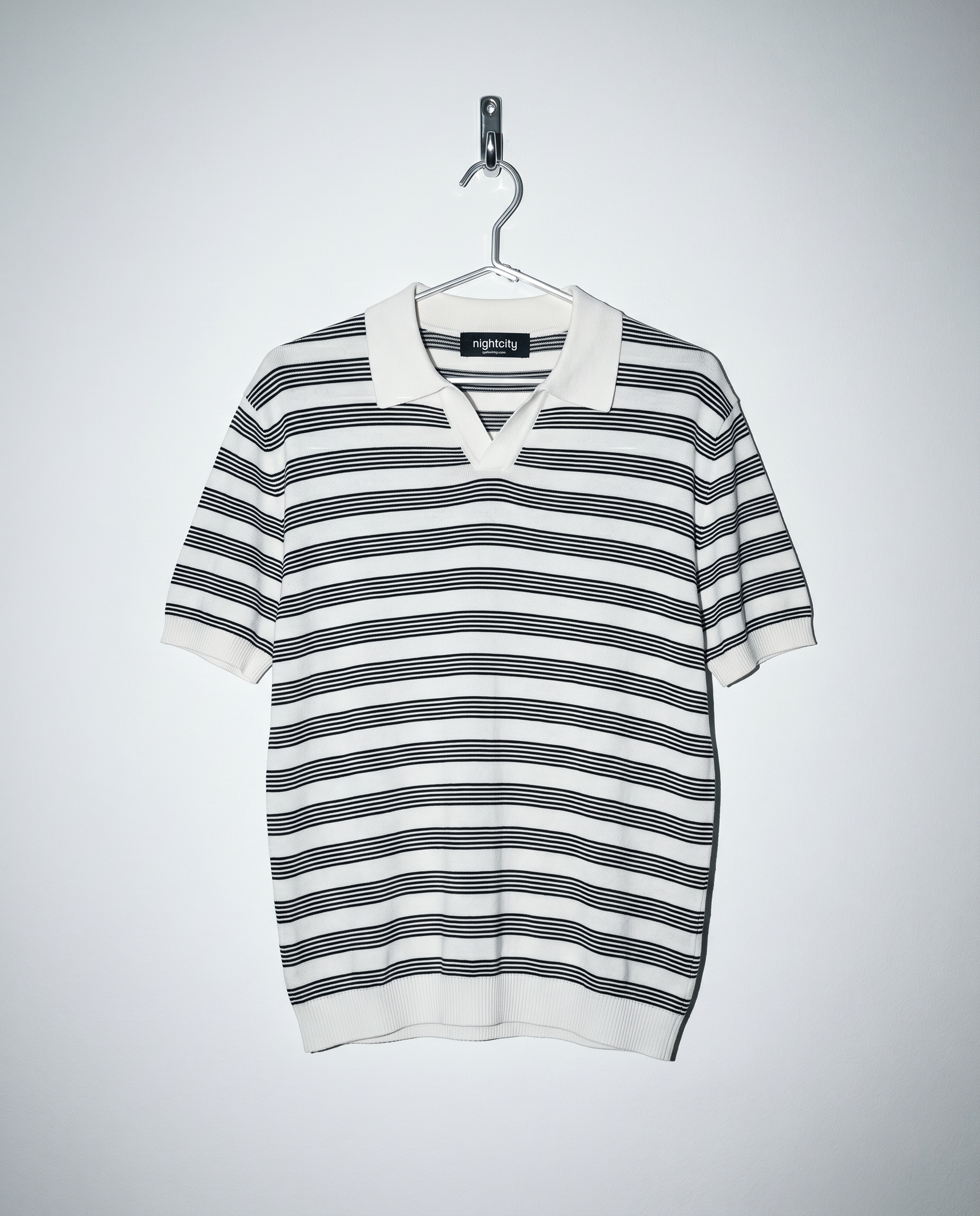 Striped Open Collar Polo Top-9