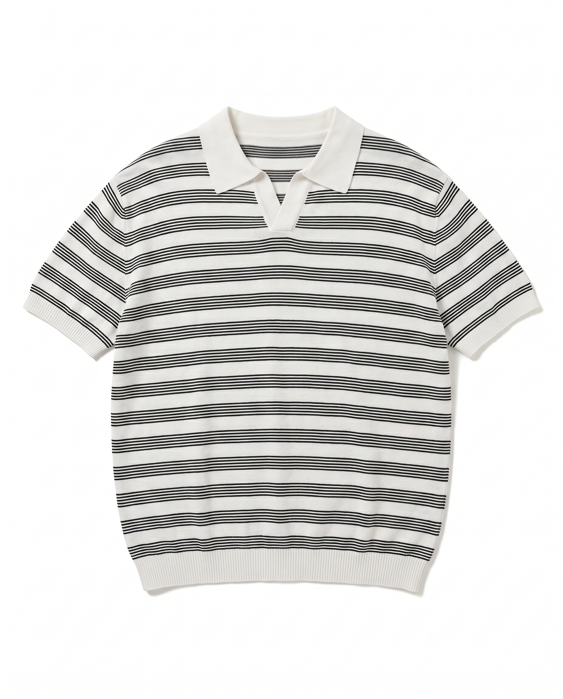 Striped Open Collar Polo Top-8