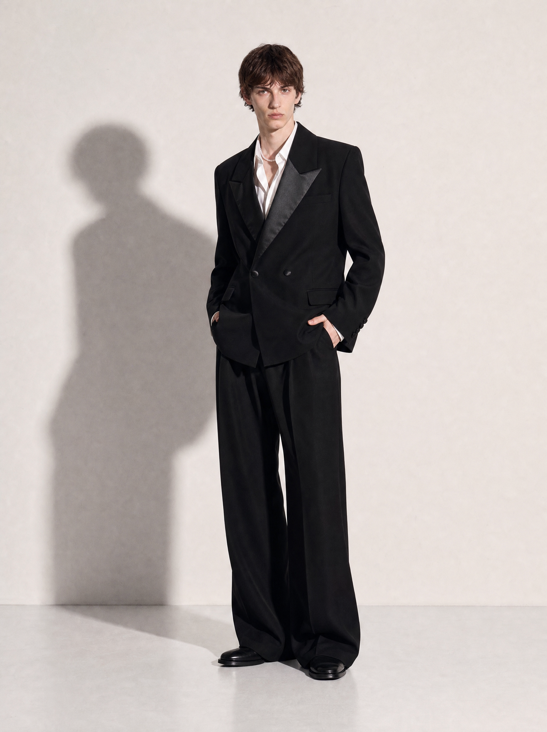 Structured Double-Breasted Satin Lapel Tuxedo Suit-4
