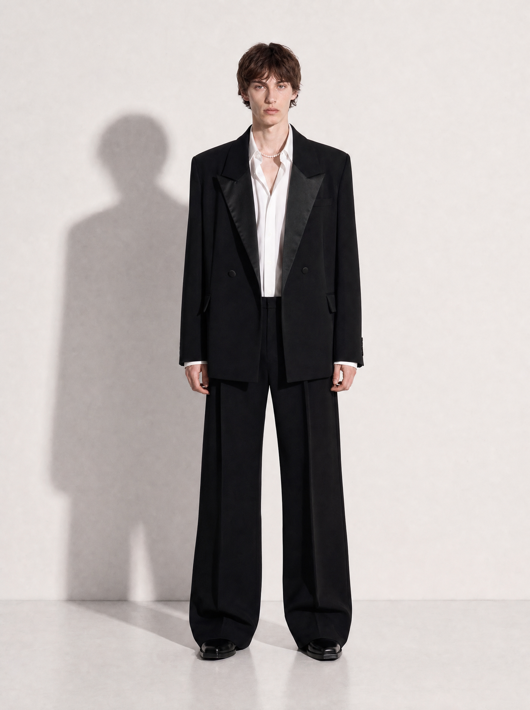 Structured Double-Breasted Satin Lapel Tuxedo Suit-5