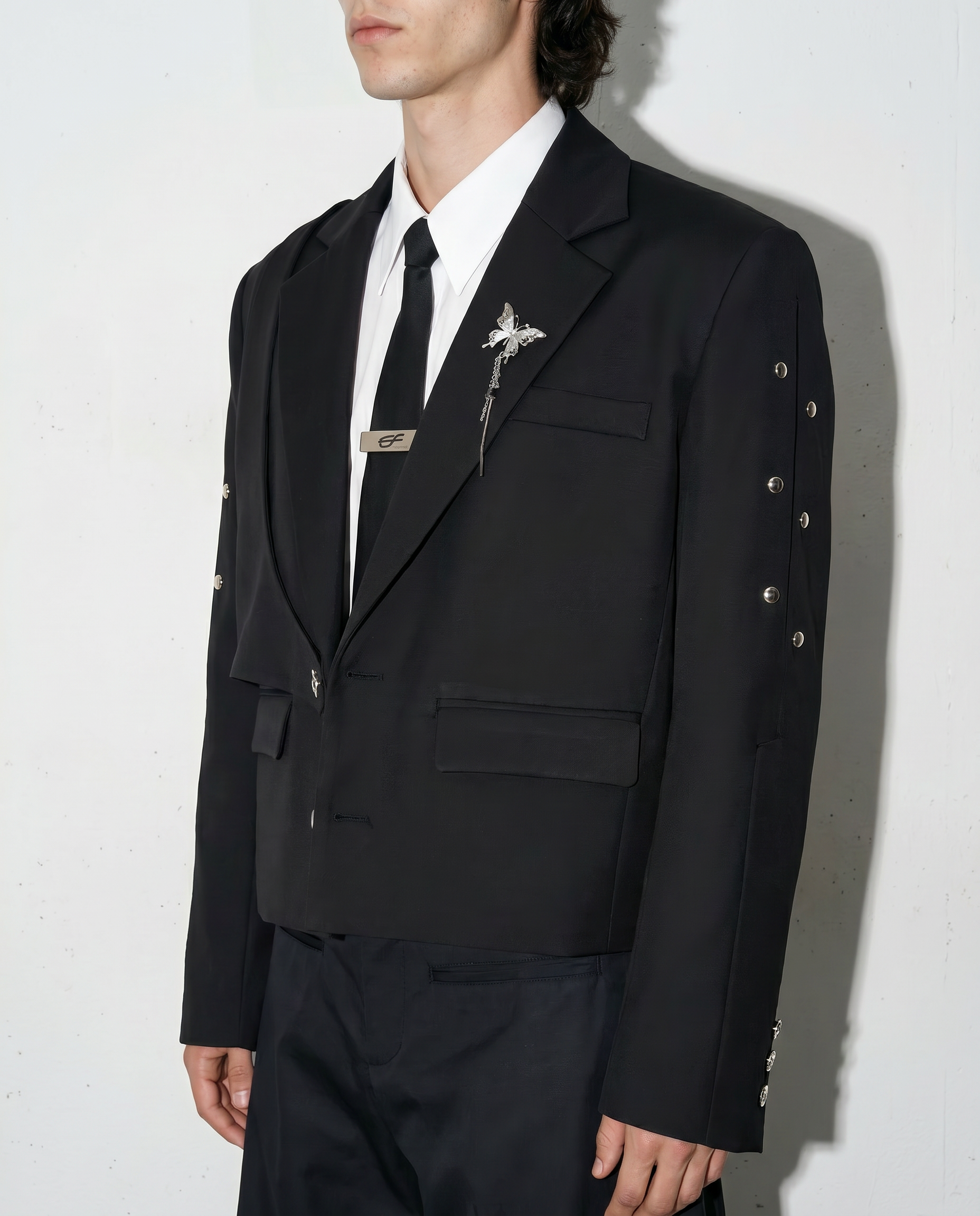 Structured Mid Crop Blazer with Metal Stud Details