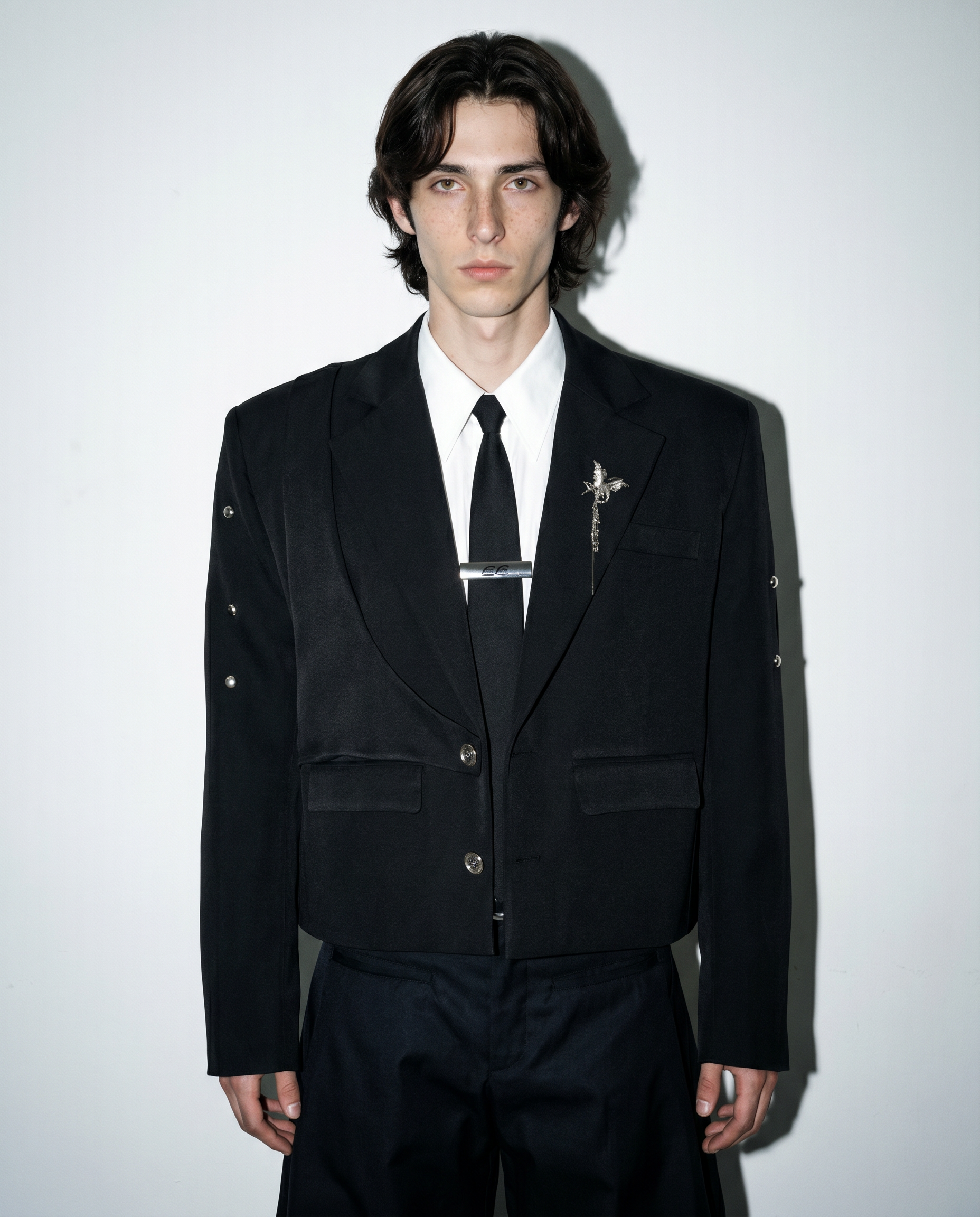 Structured Mid Crop Blazer with Metal Stud Details