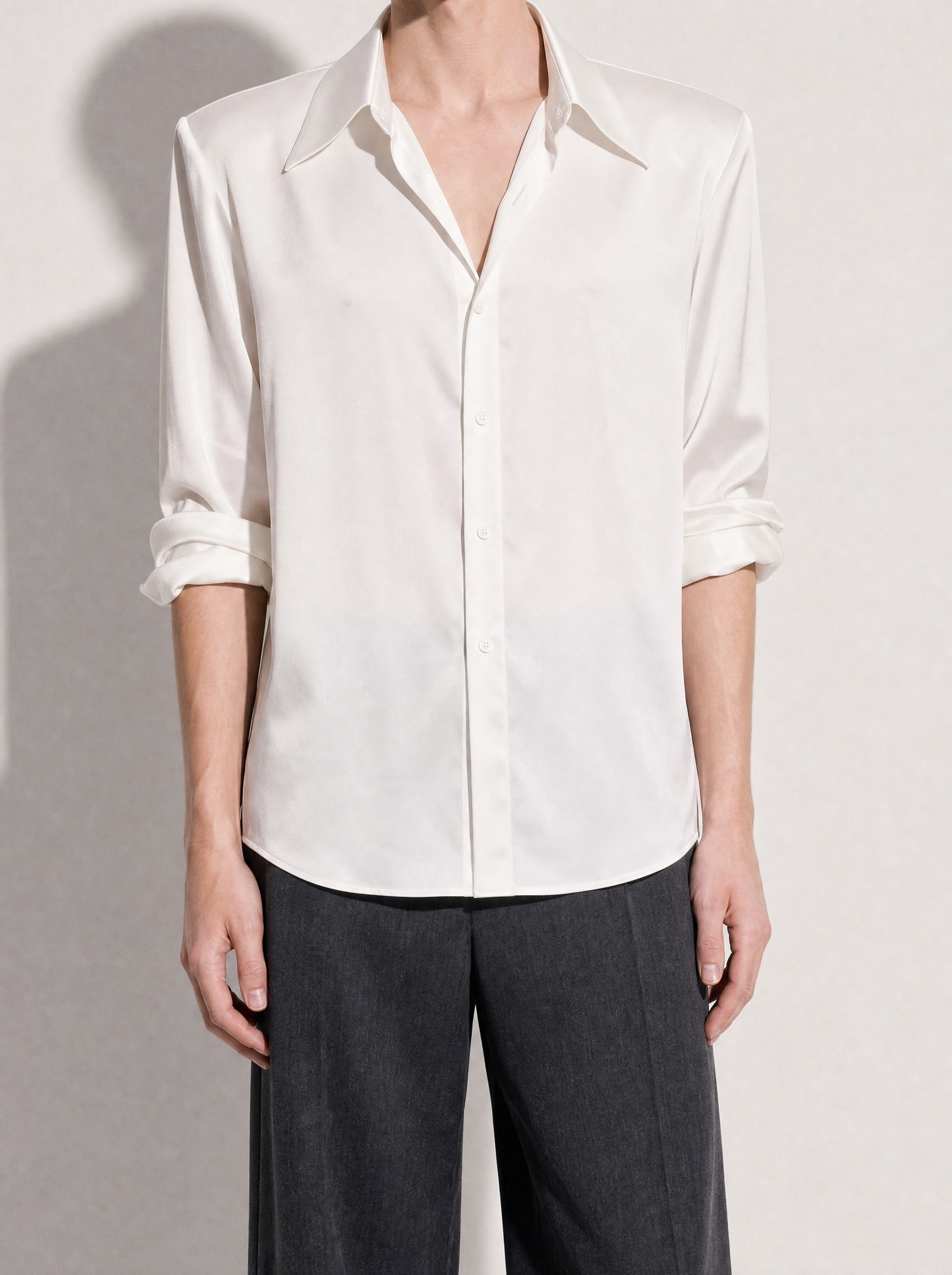 Structured Shoulder Padded Button-Up Shirt-41