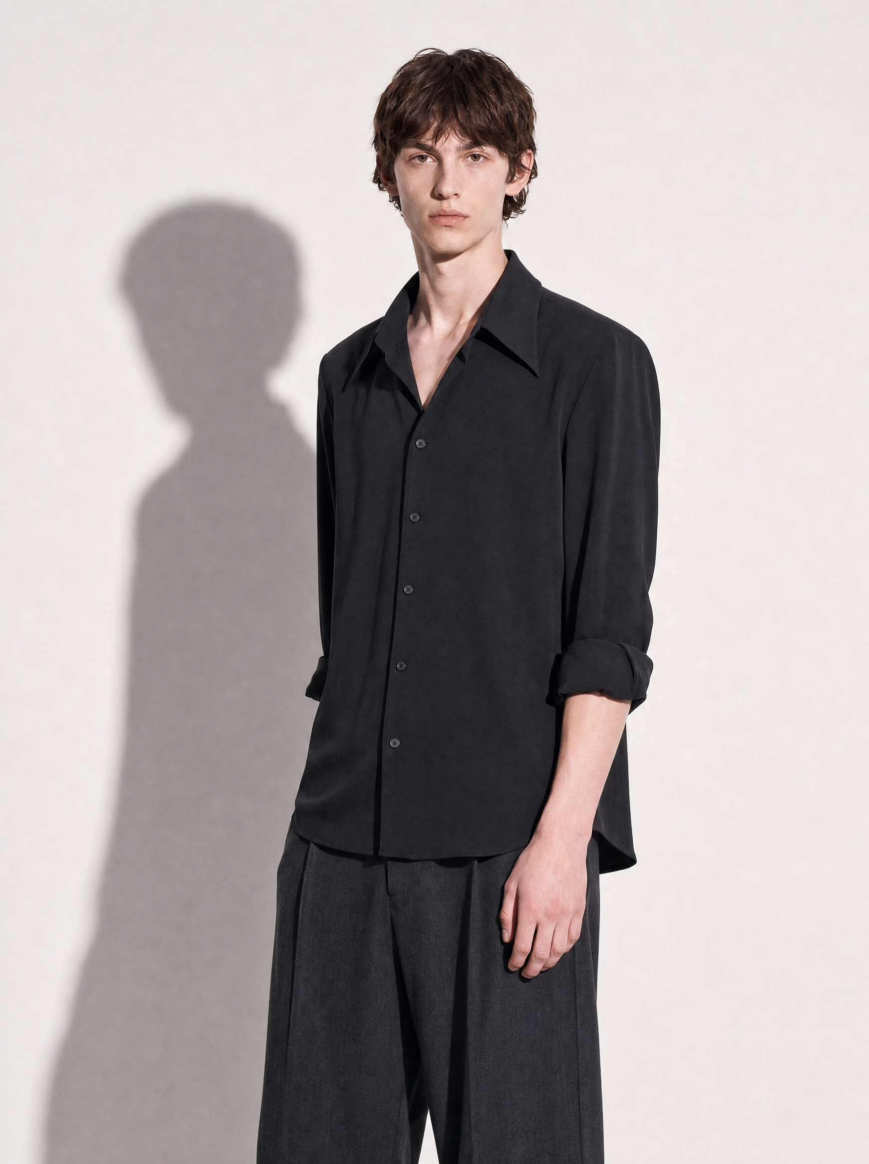 Structured Shoulder Padded Button-Up Shirt-33