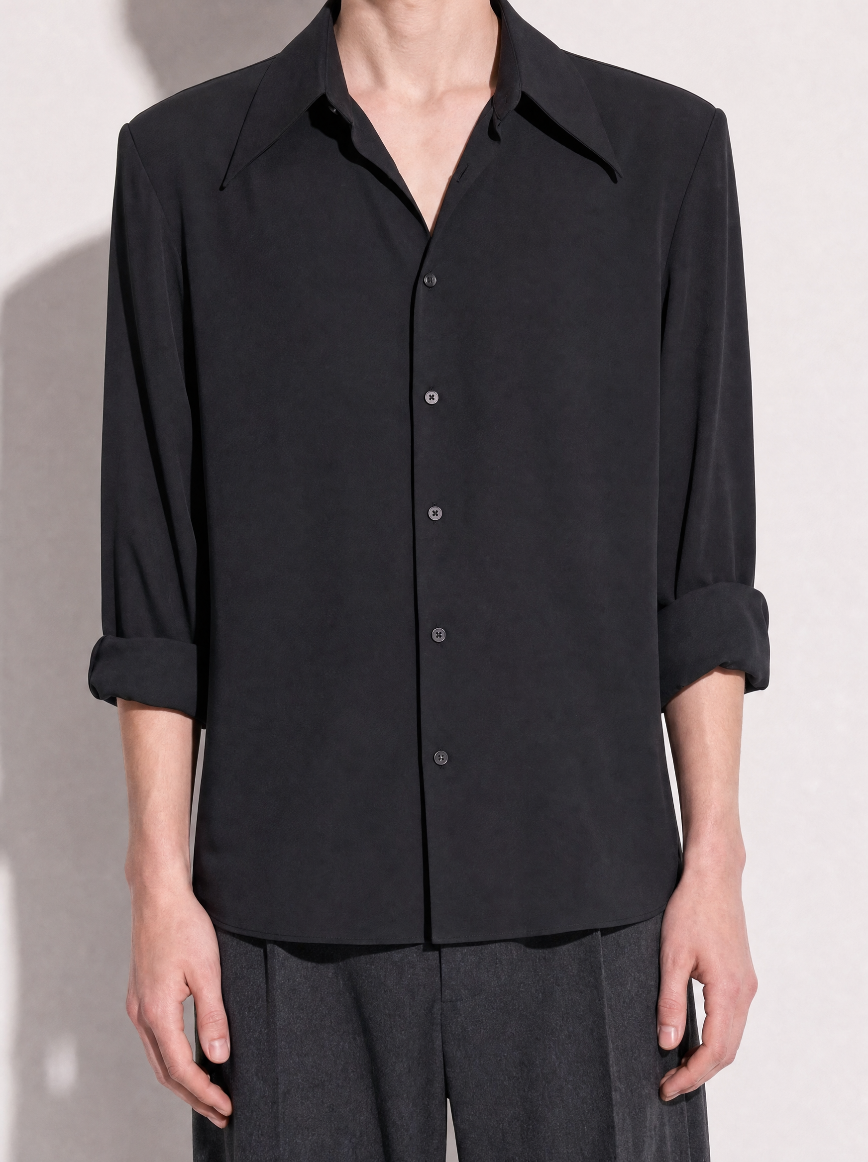 Structured Shoulder Padded Button-Up Shirt-35
