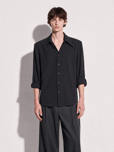 Structured Shoulder Padded Button-Up Shirt