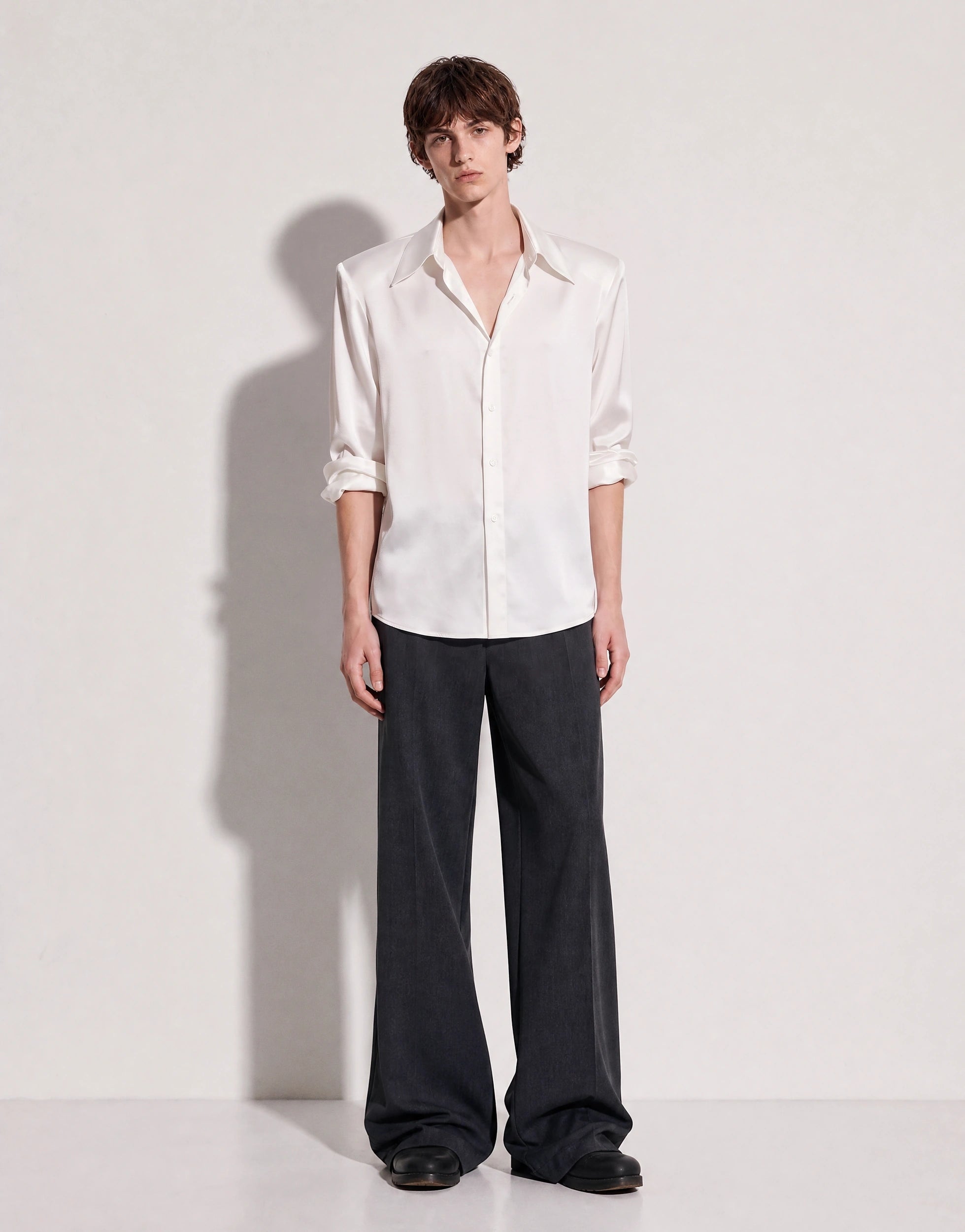 Structured Shoulder Padded Button-Up Shirt-42