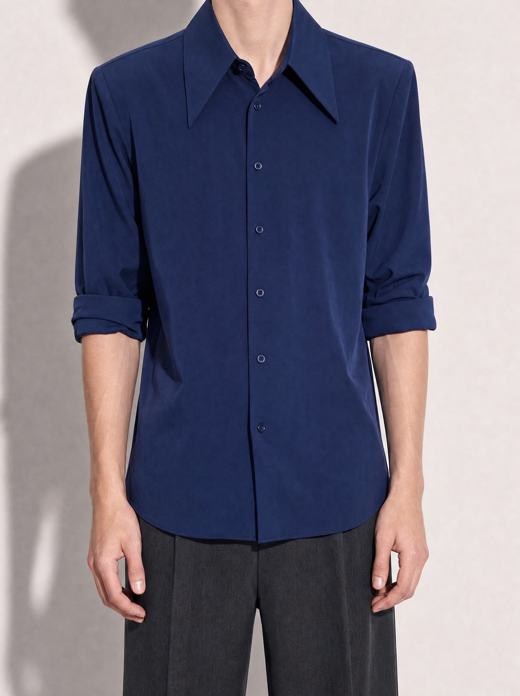 Structured Shoulder Padded Button-Up Shirt-28