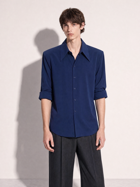 Structured Shoulder Padded Button-Up Shirt