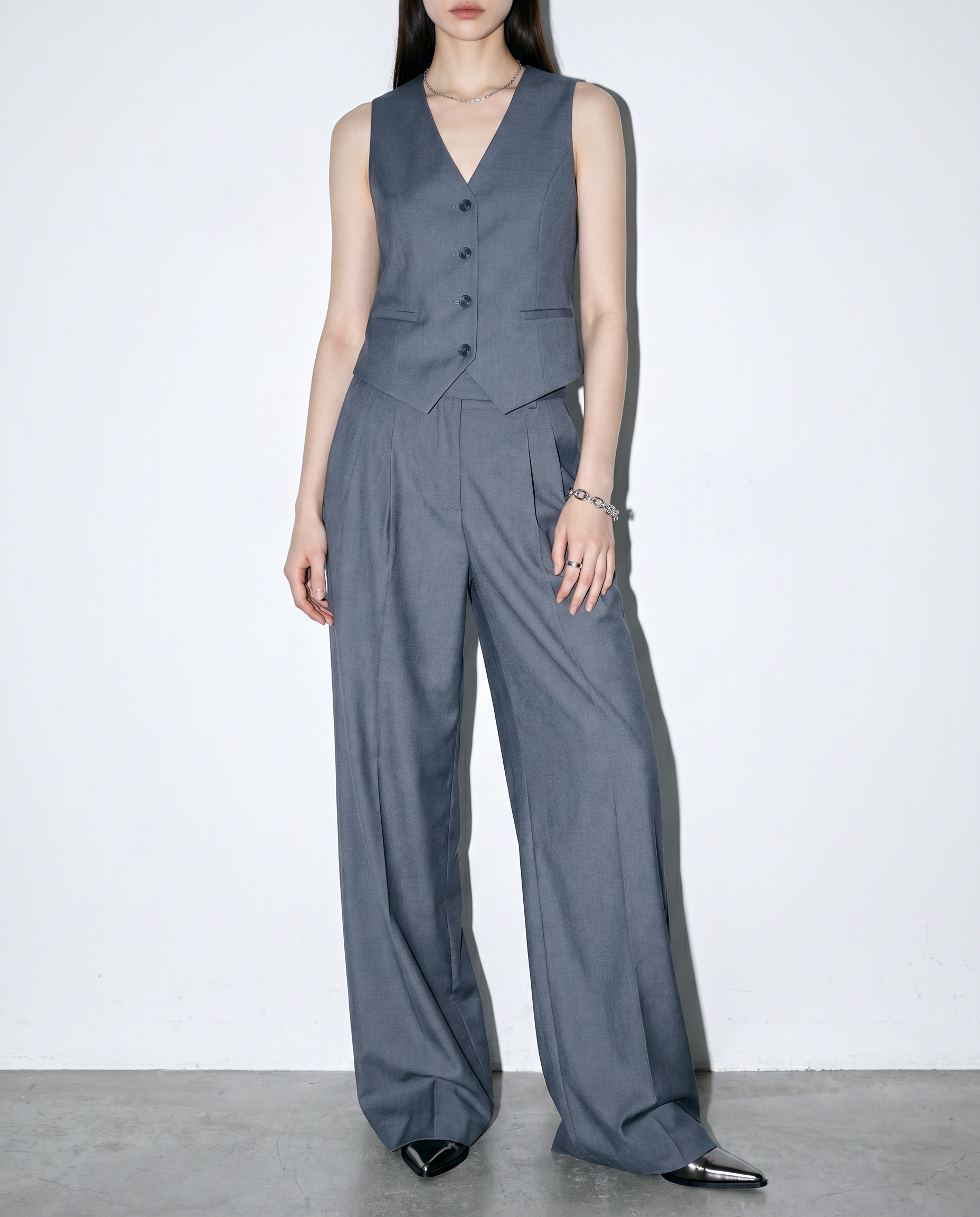 Tailored Criss Cross Back Vest and Pleated Wide Leg Trouser Set-8