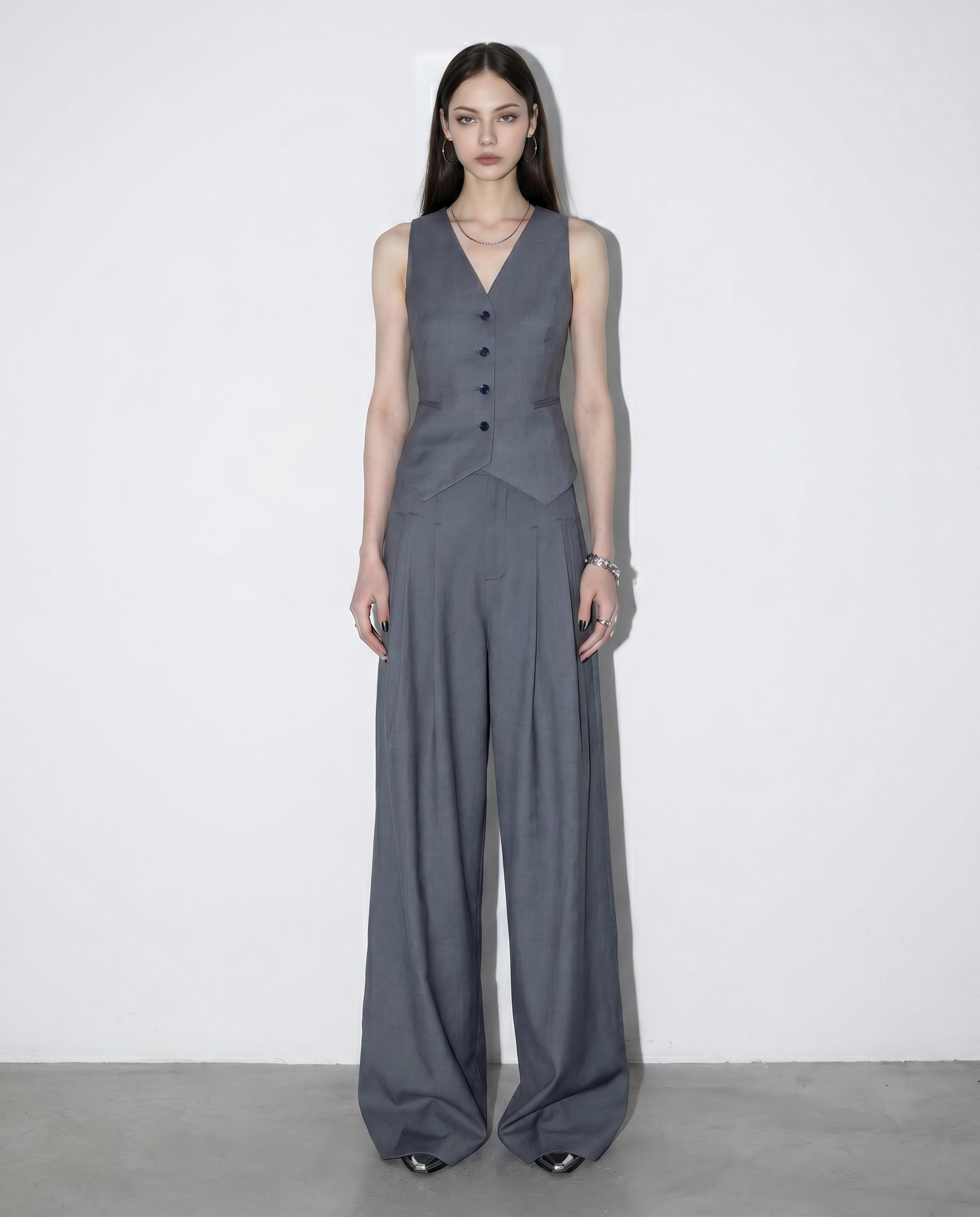 Tailored Criss Cross Back Vest and Pleated Wide Leg Trouser Set-5