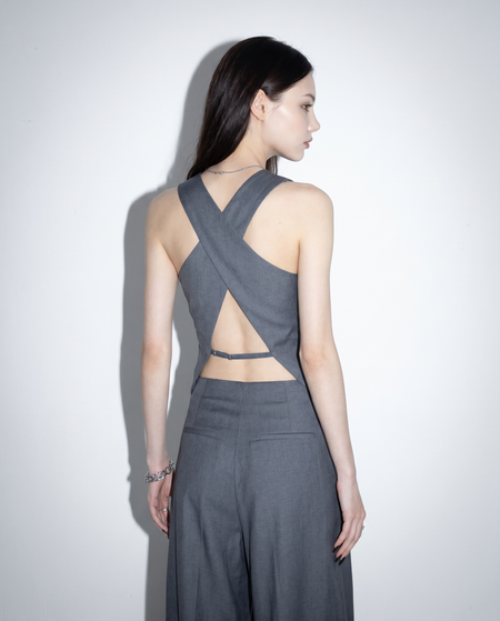Tailored Criss Cross Back Vest and Pleated Wide Leg Trouser Set
