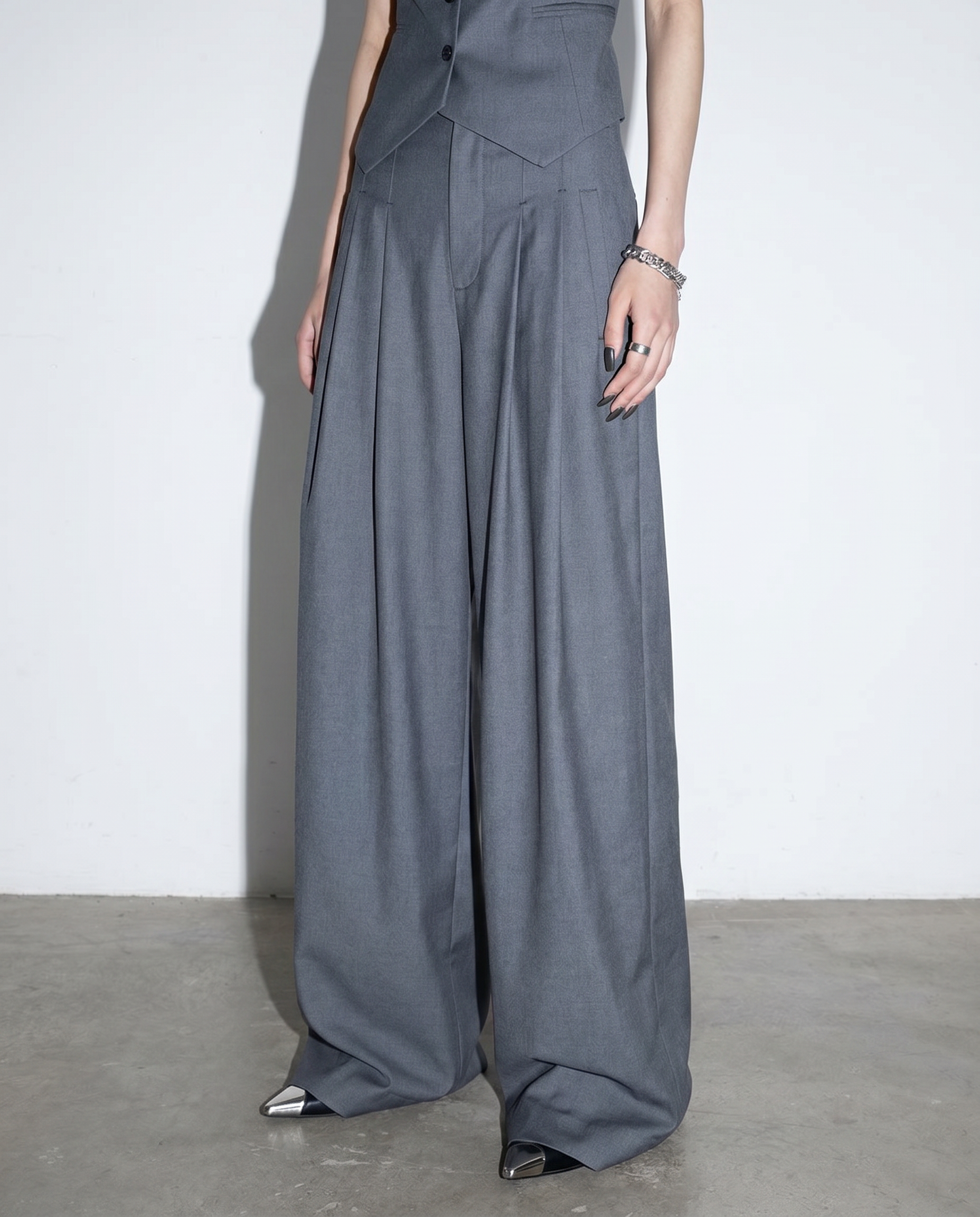 Tailored Criss Cross Back Vest and Pleated Wide Leg Trouser Set-7