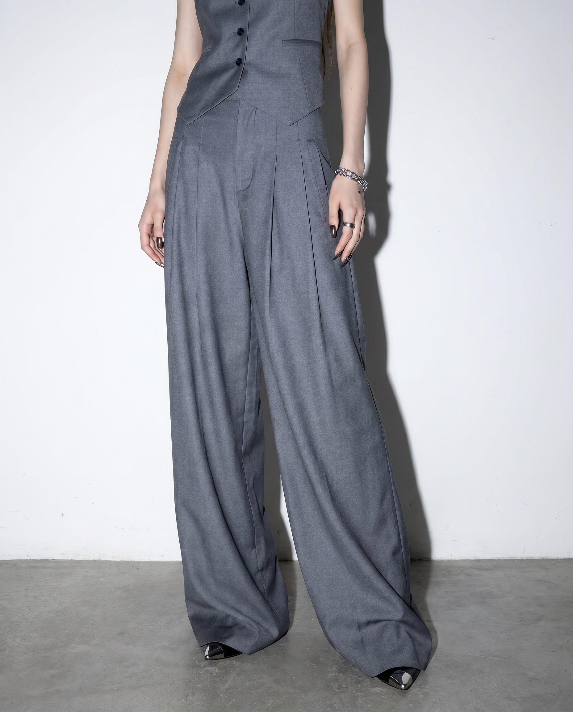 Tailored Criss Cross Back Vest and Pleated Wide Leg Trouser Set-9