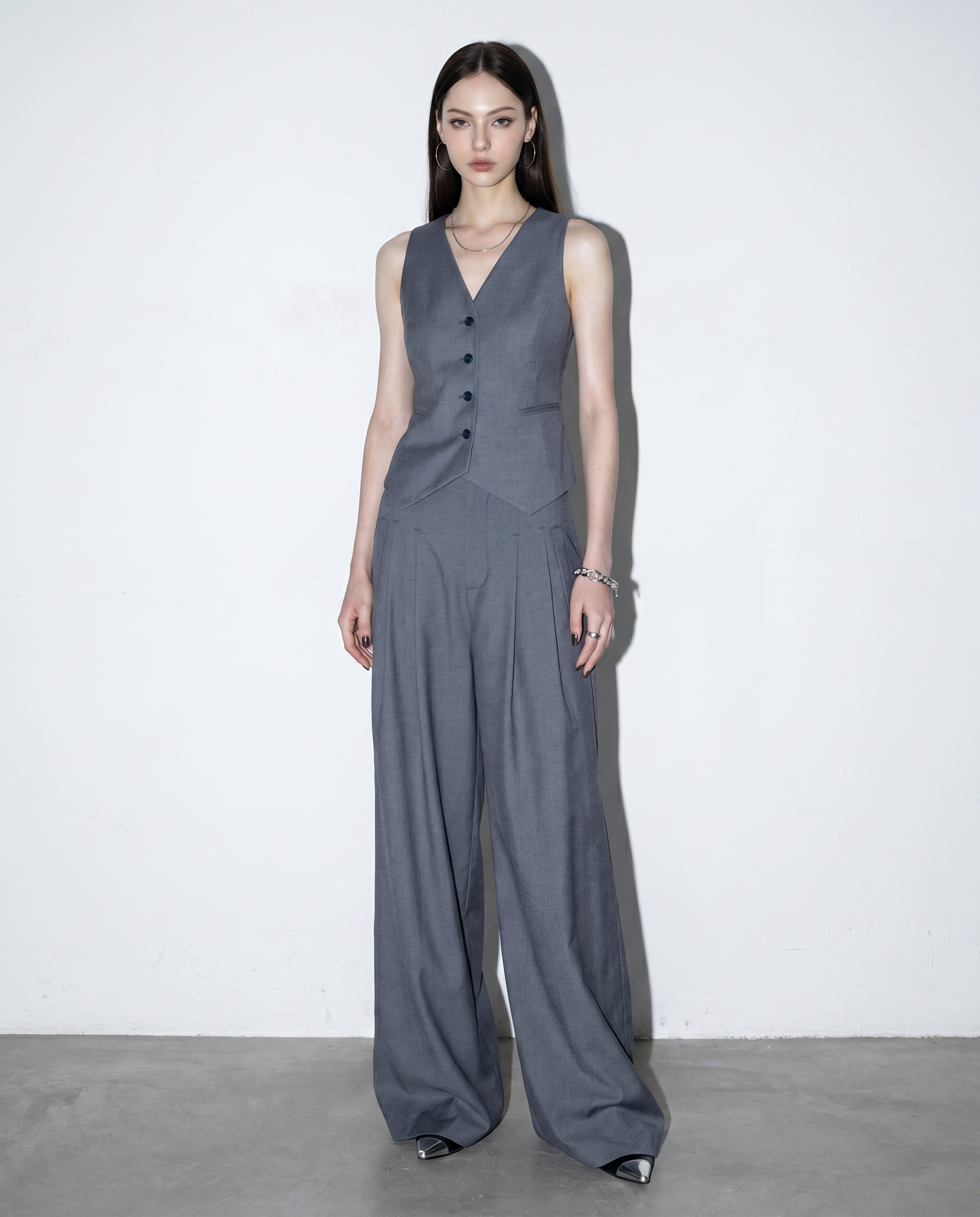 Tailored Criss Cross Back Vest and Pleated Wide Leg Trouser Set-4