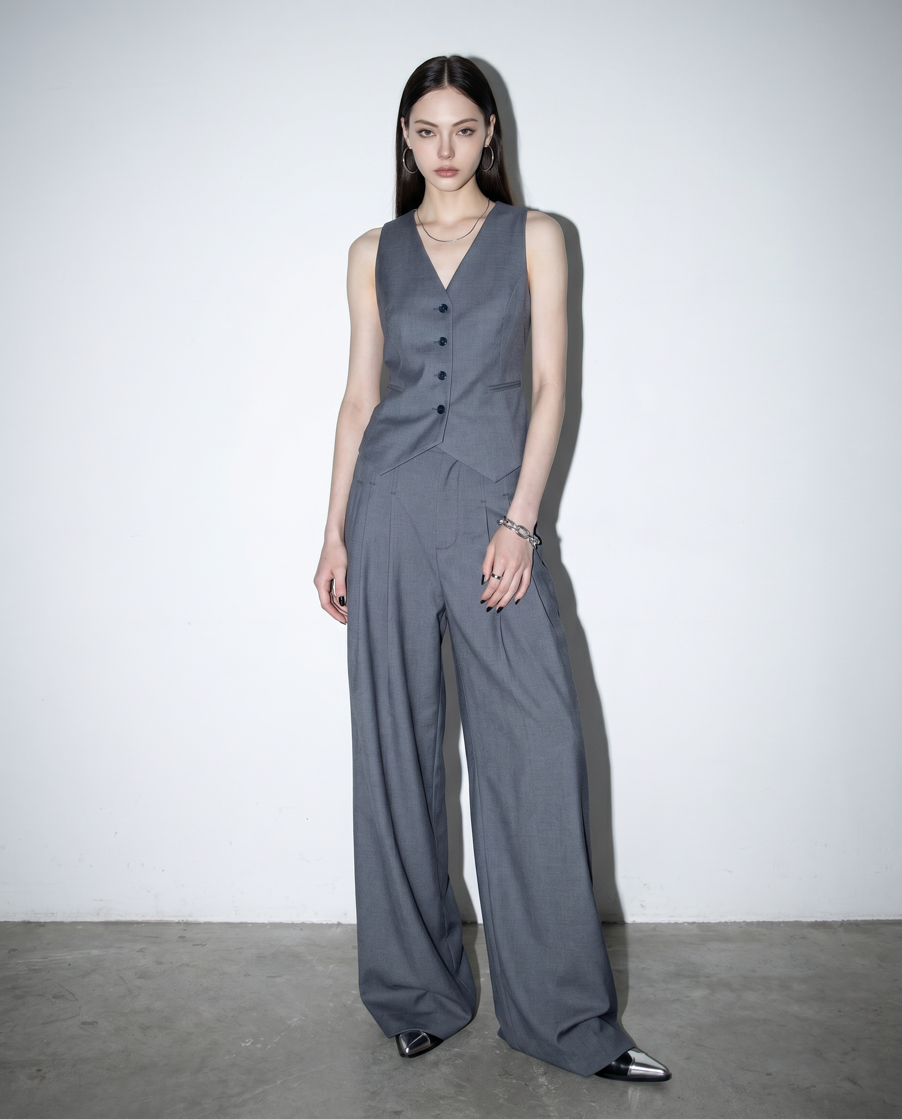 Tailored Criss Cross Back Vest and Pleated Wide Leg Trouser Set-3