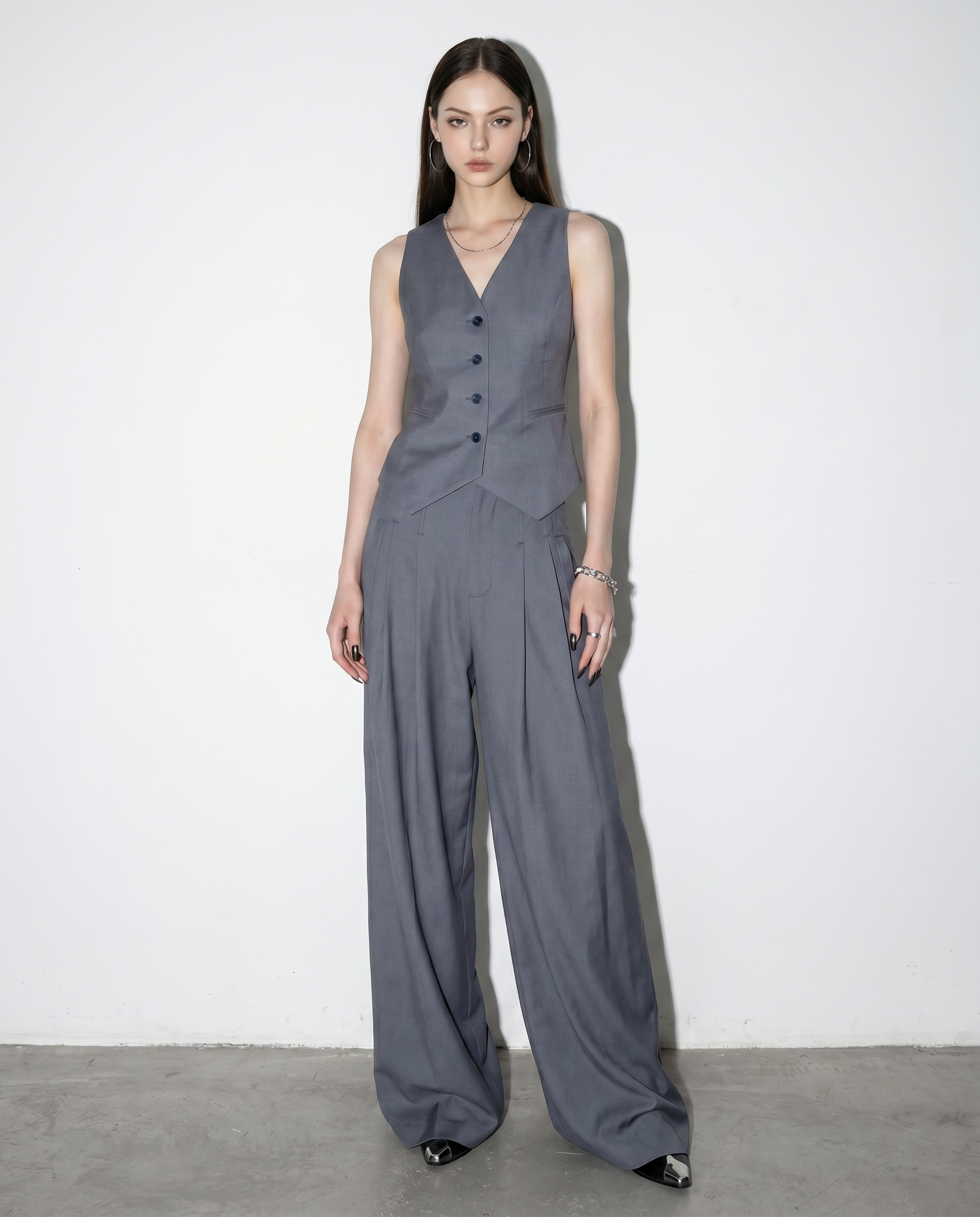 Tailored Criss Cross Back Vest and Pleated Wide Leg Trouser Set-6