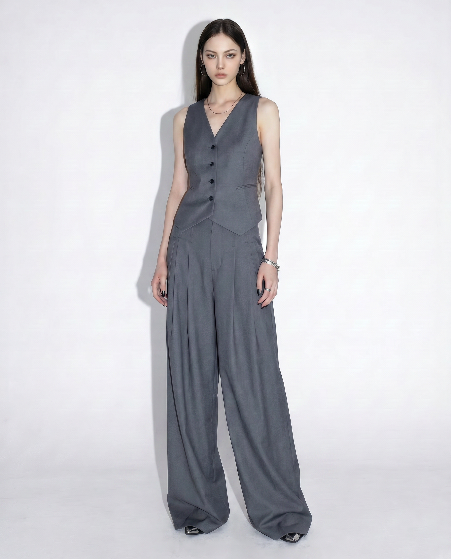 Tailored Criss Cross Back Vest and Pleated Wide Leg Trouser Set-10