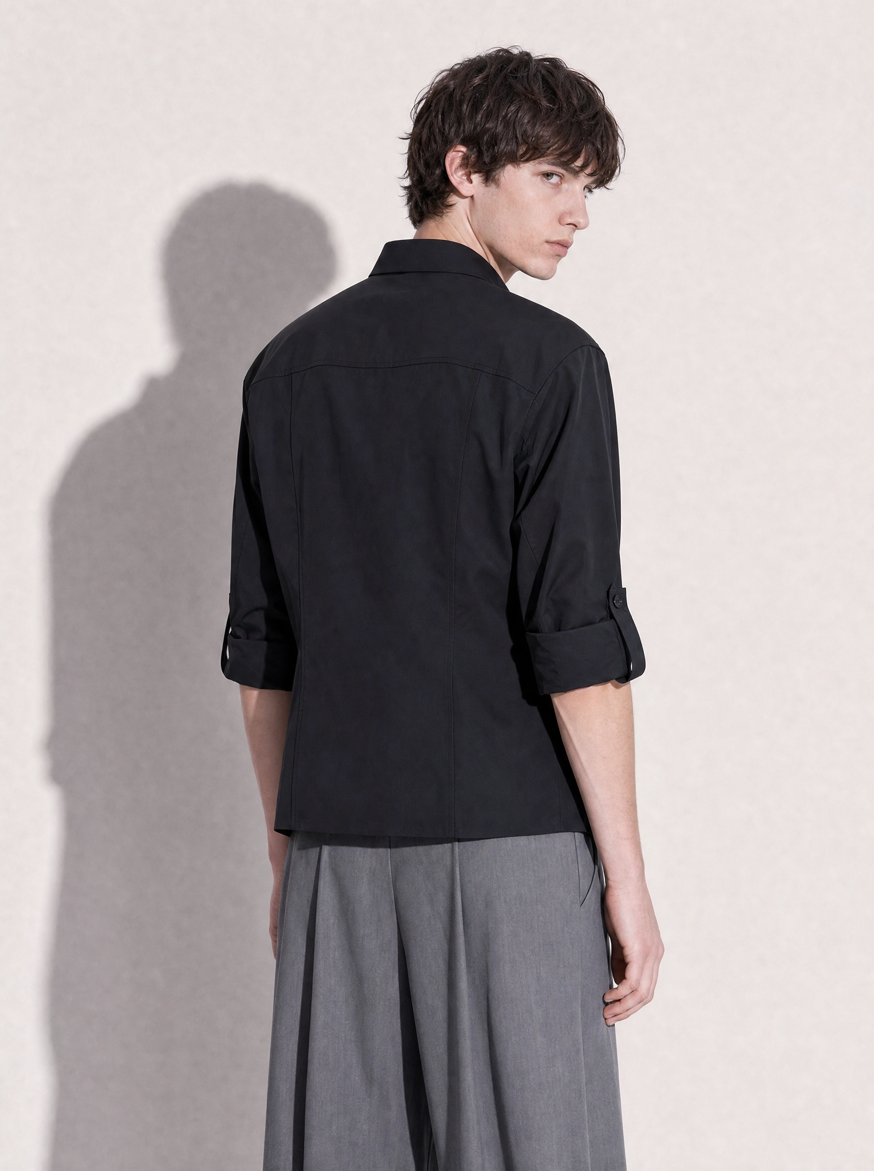 Tapered Waist Structured Shoulder Shirt-2