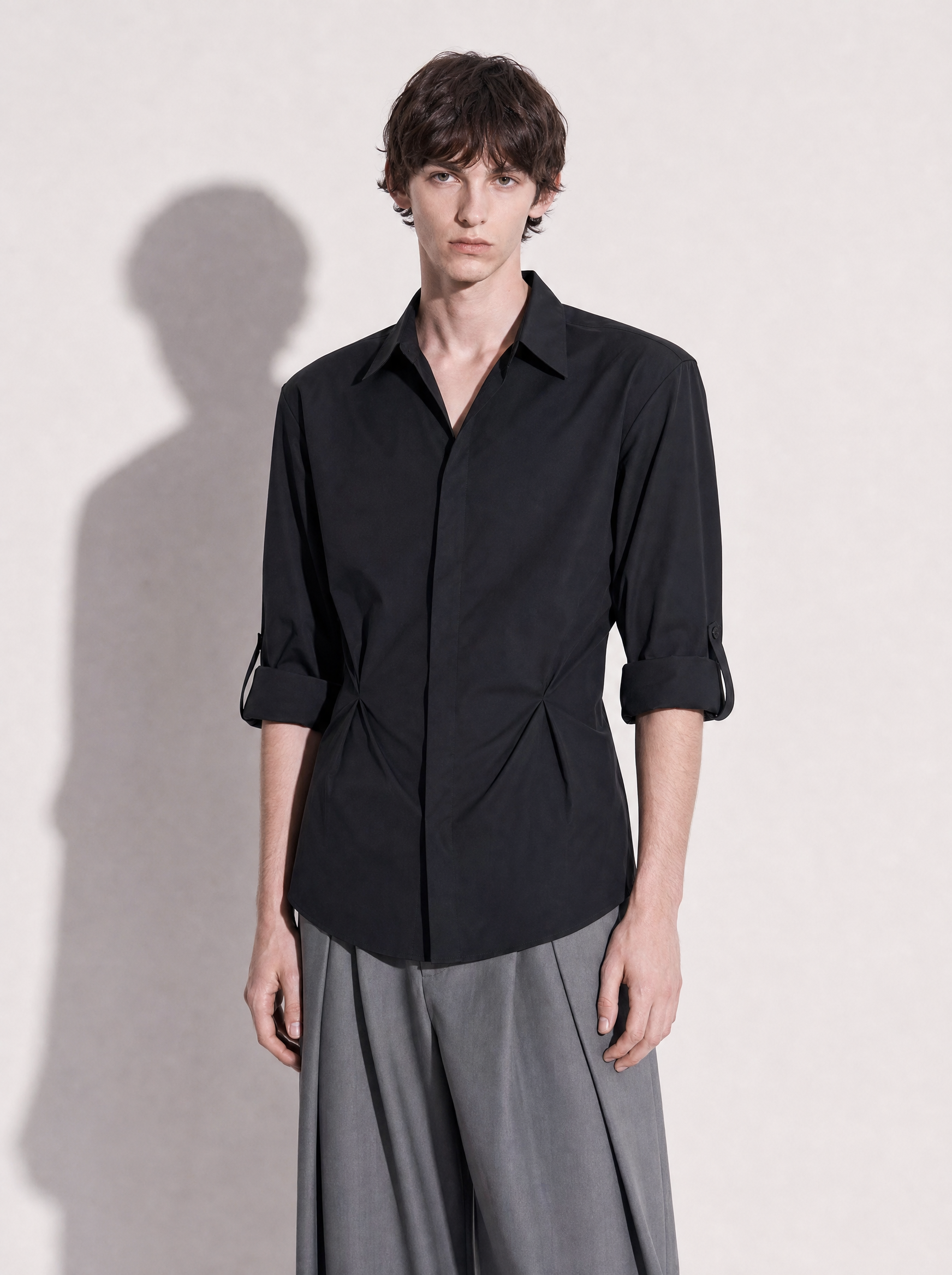 Tapered Waist Structured Shoulder Shirt-1