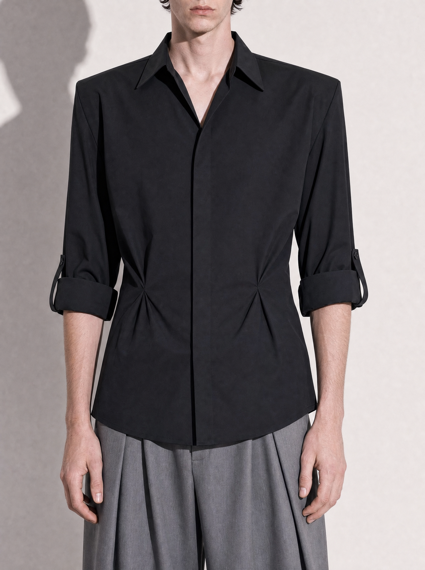Tapered Waist Structured Shoulder Shirt-3