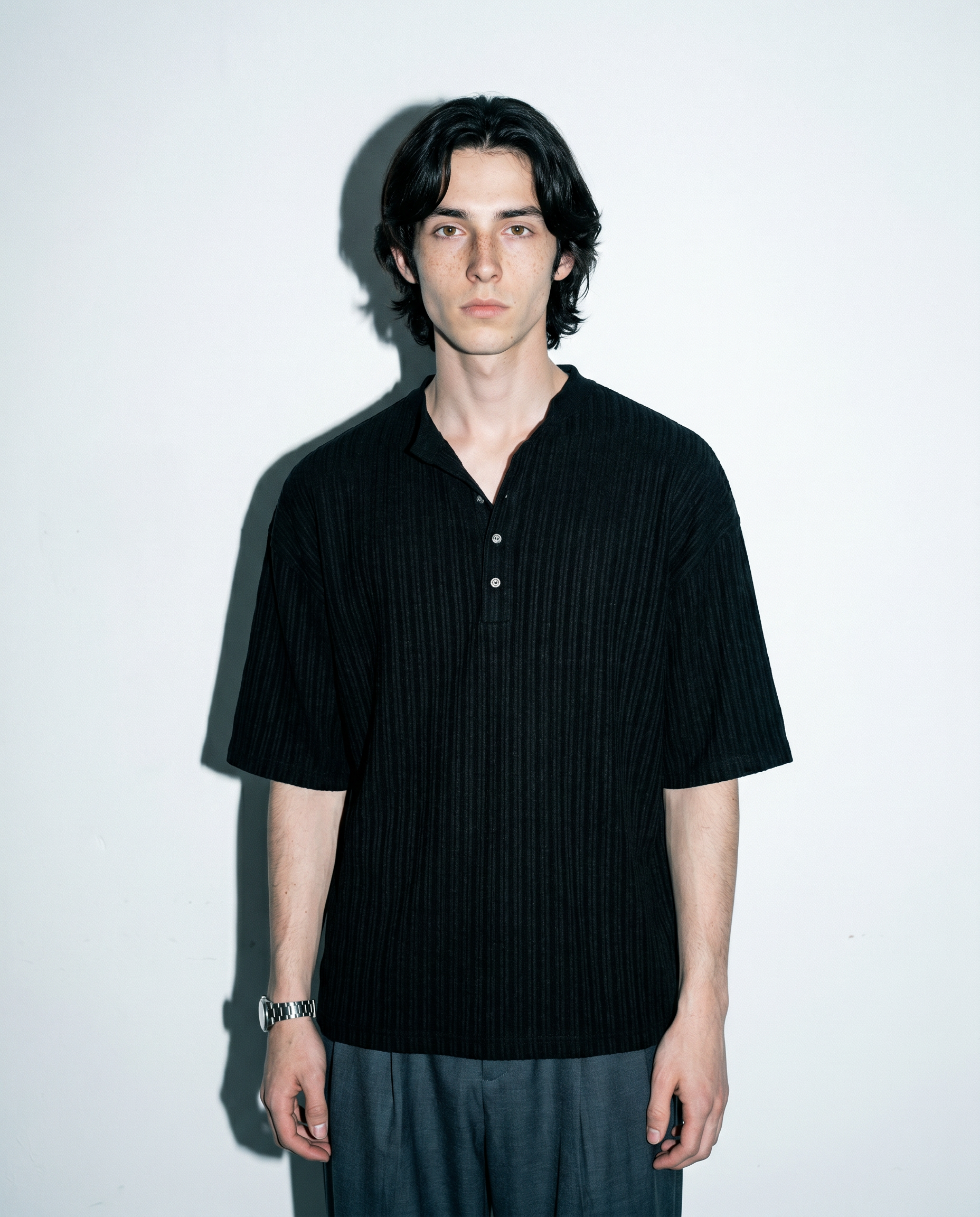 Textured Ribbed Henley Half Sleeve Top-8