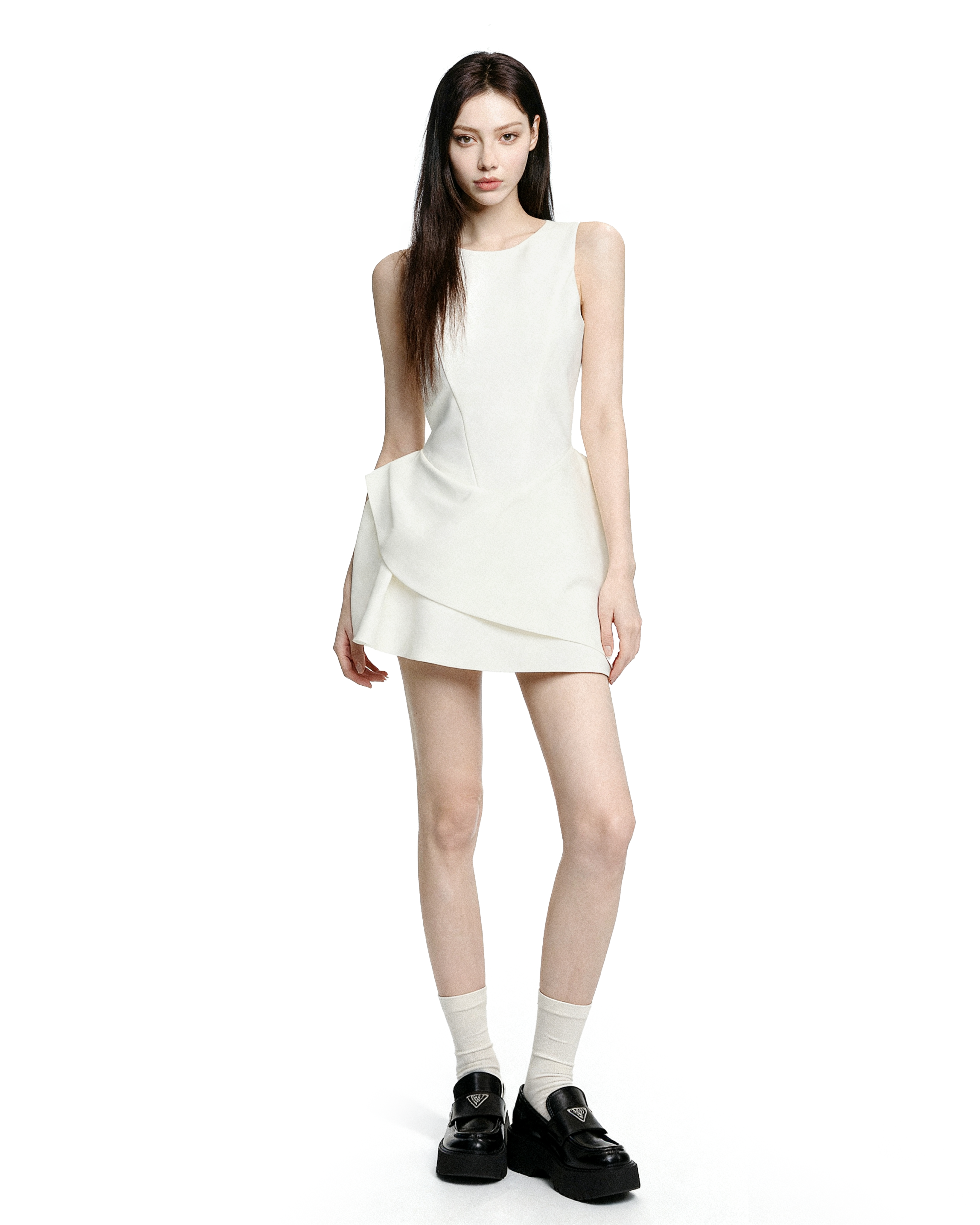 Sleeveless Asymmetric Hem Balloon Mini Dress-3