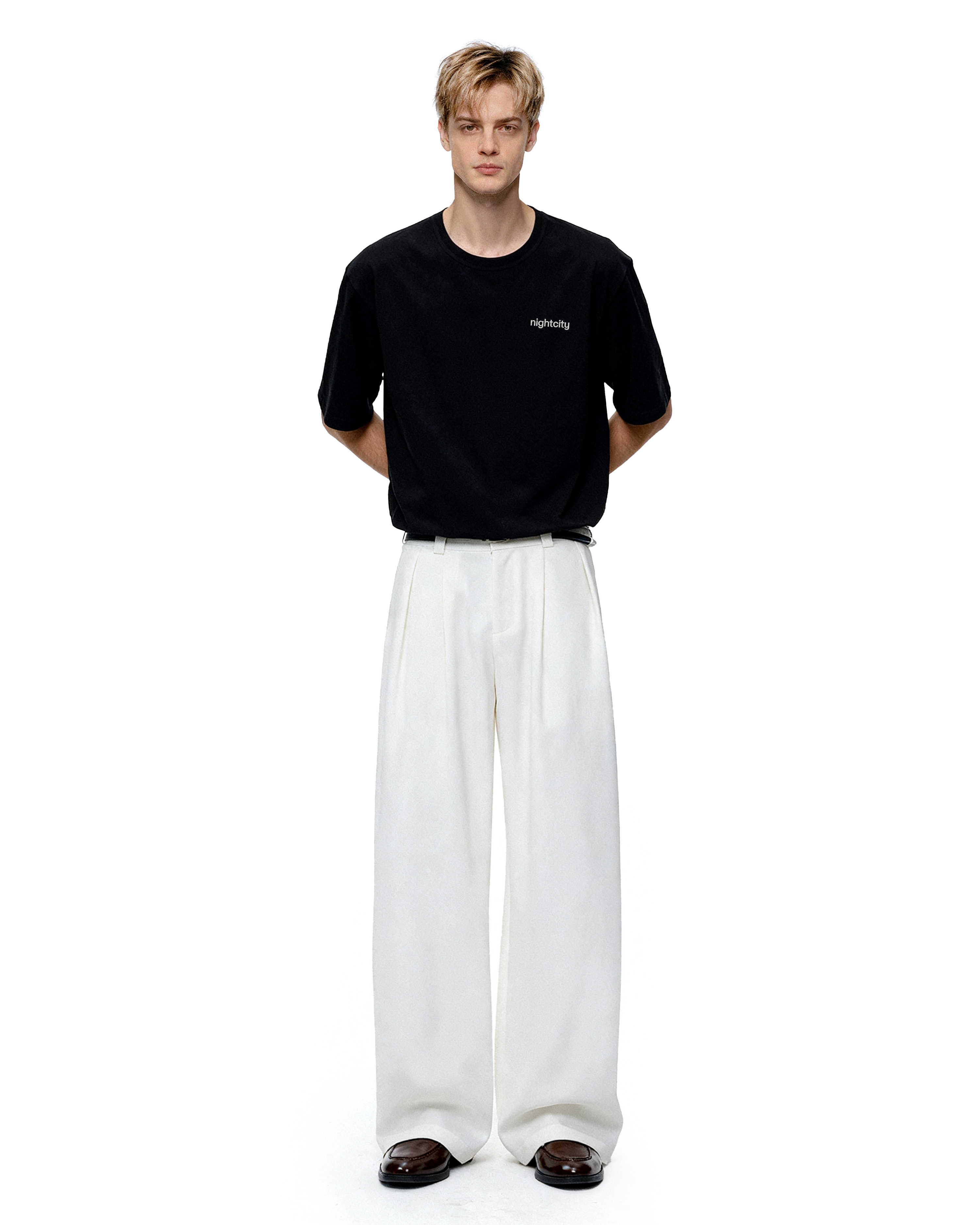 Pleated Wide Leg Semi-Barrel Trousers-5