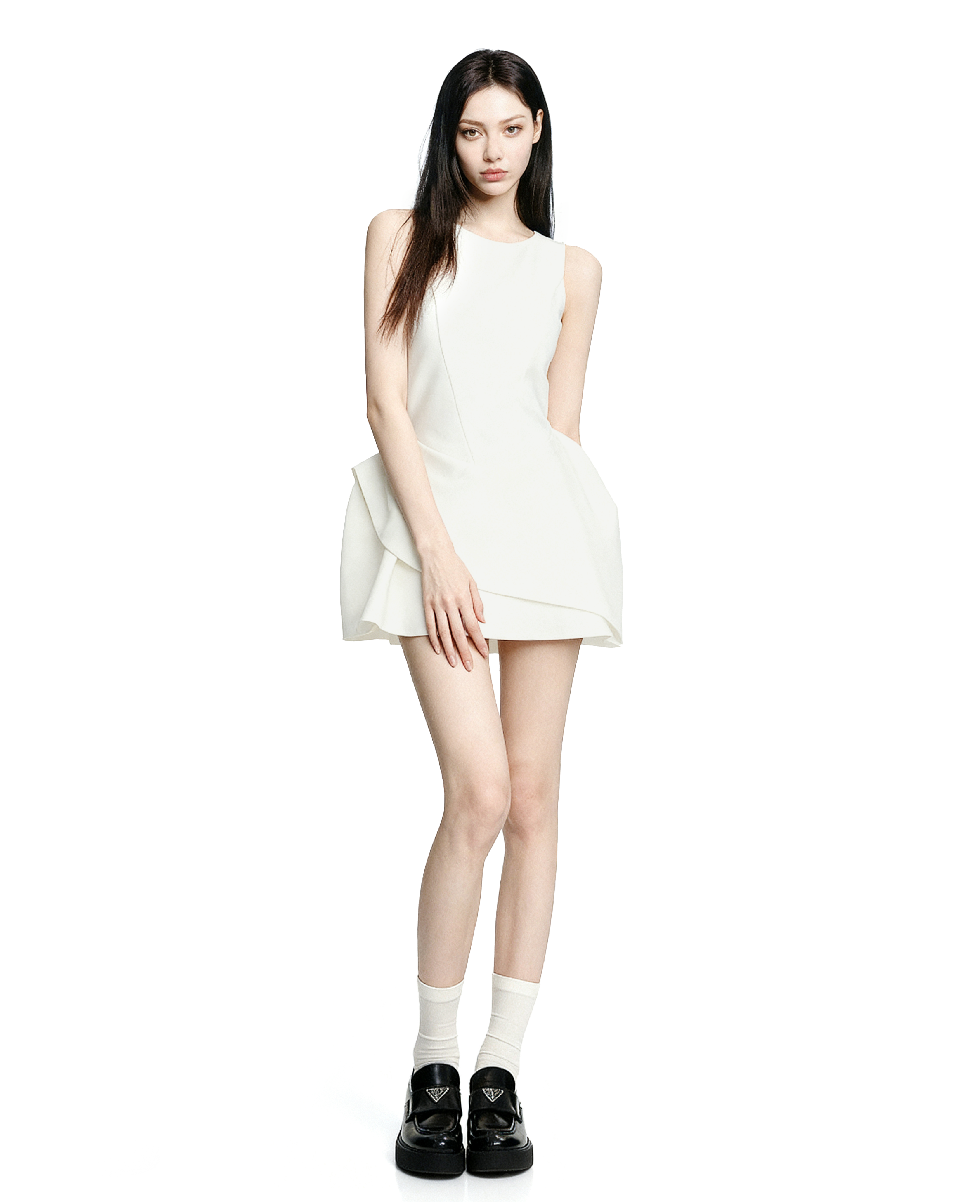 Sleeveless Asymmetric Hem Balloon Mini Dress-4