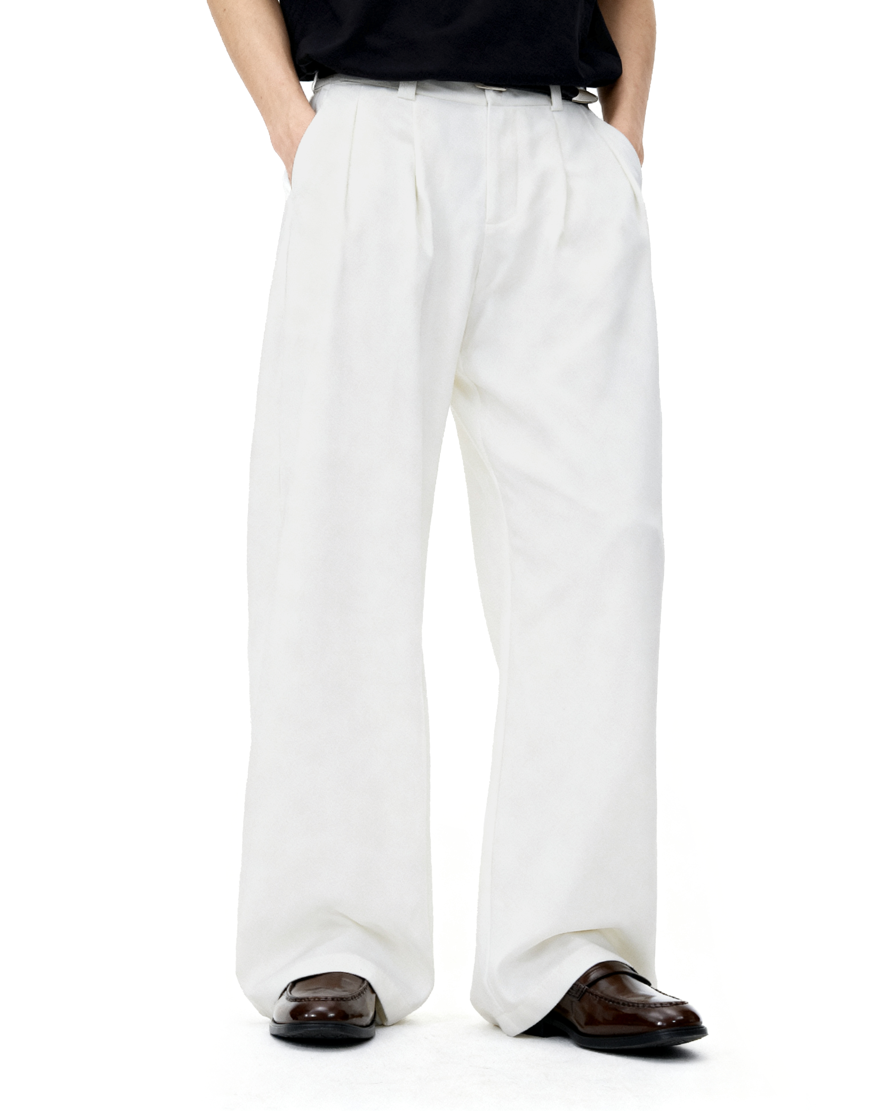 Pleated Wide Leg Semi-Barrel Trousers