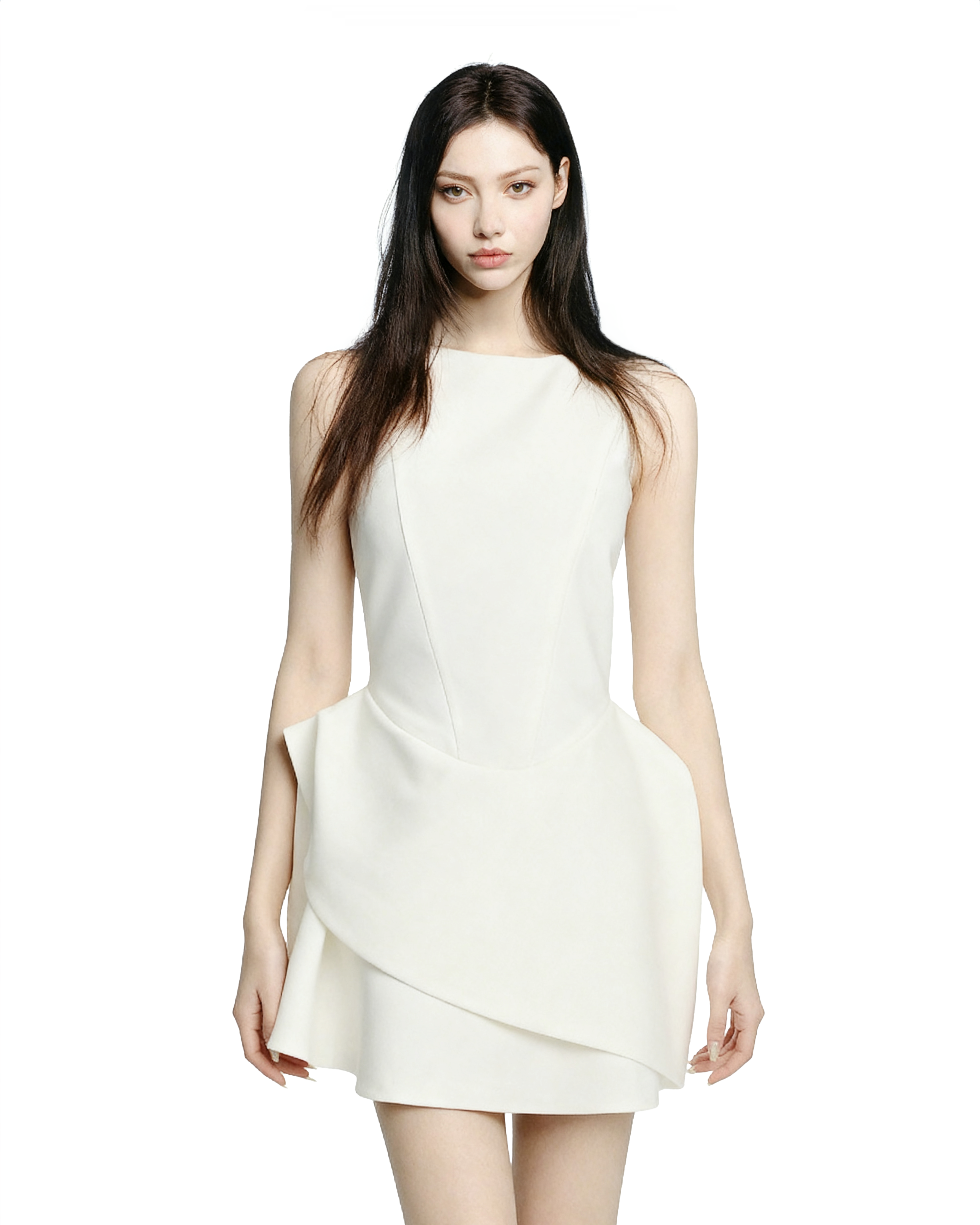 Sleeveless Asymmetric Hem Balloon Mini Dress-2