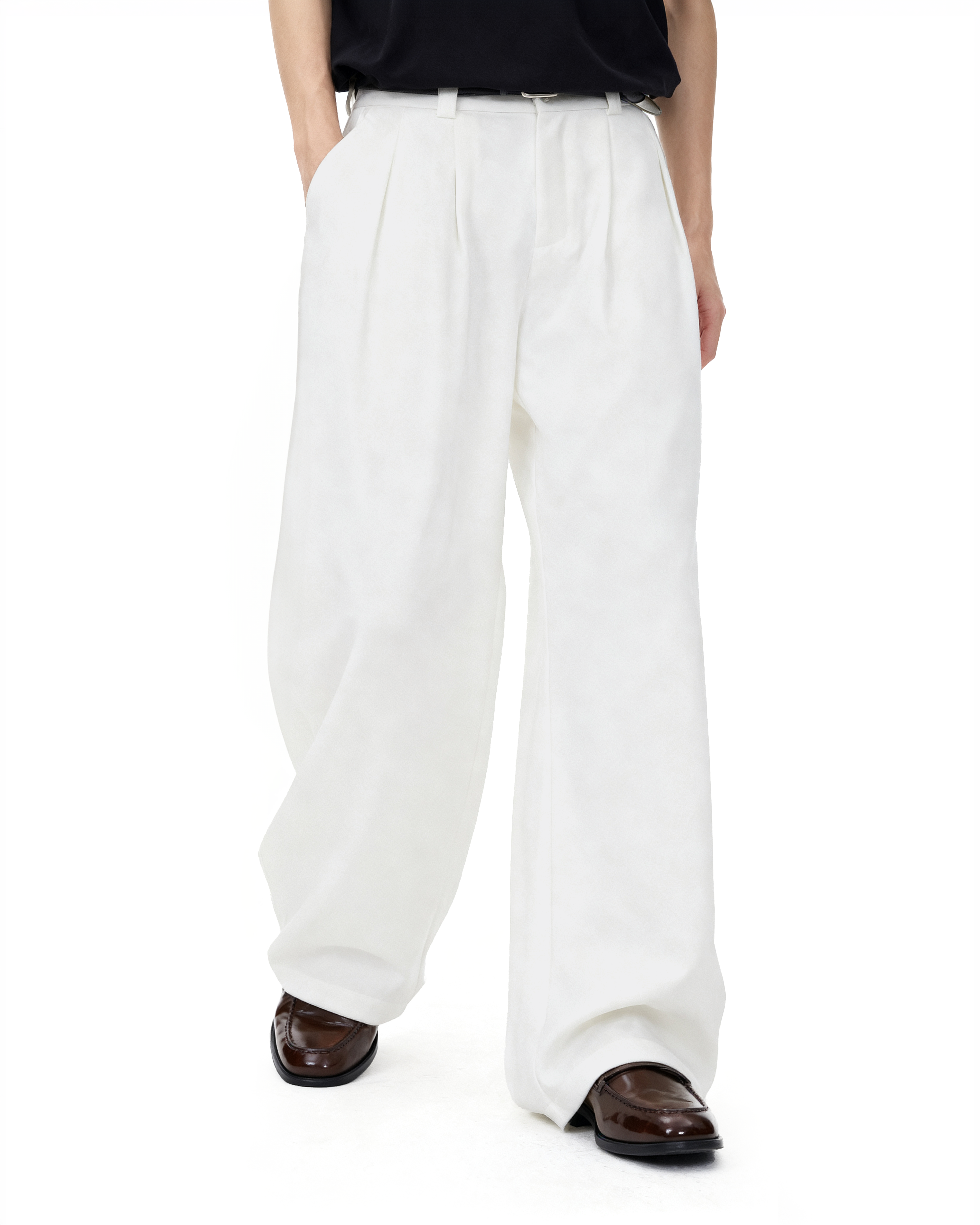Pleated Wide Leg Semi-Barrel Trousers-4