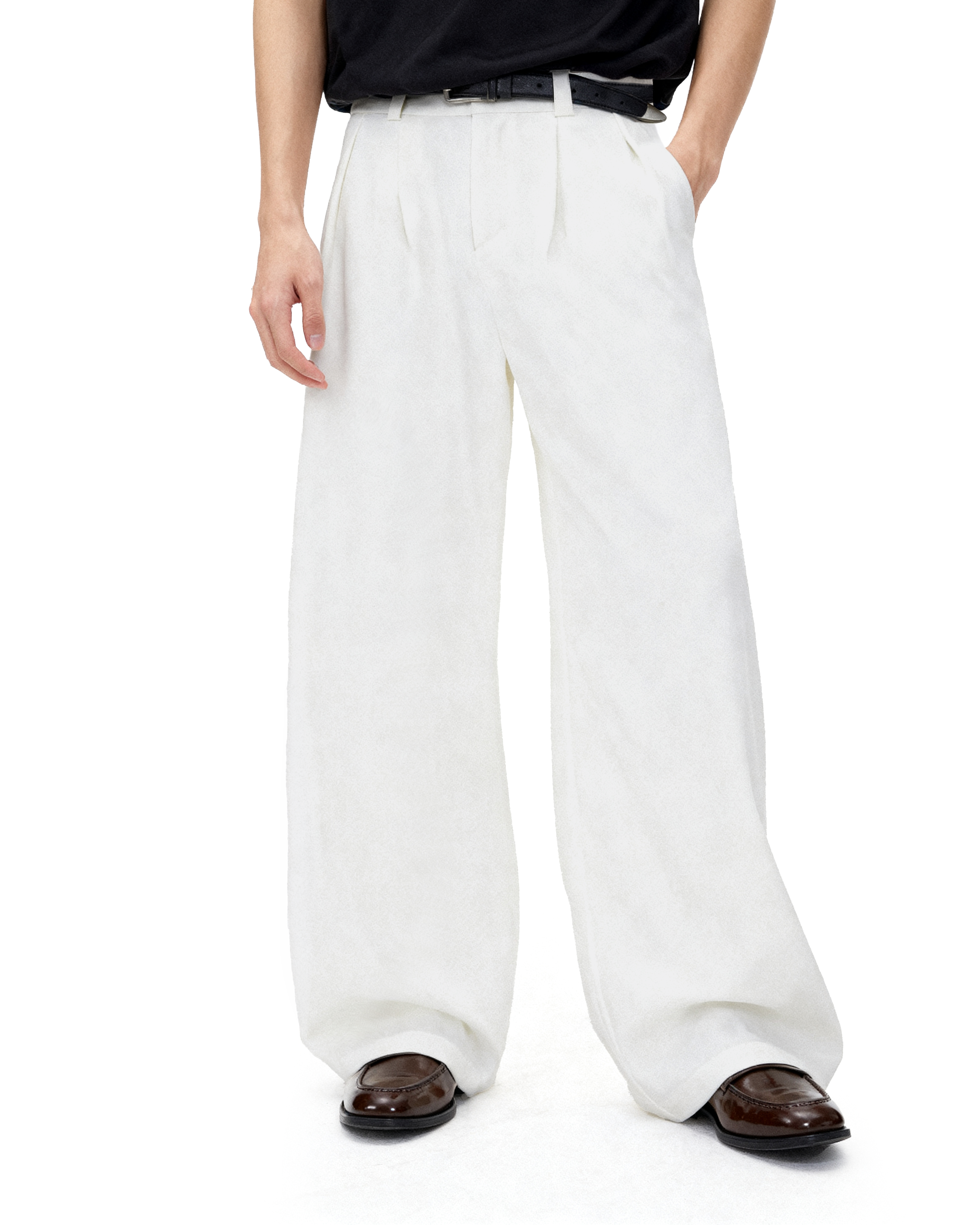 Pleated Wide Leg Semi-Barrel Trousers