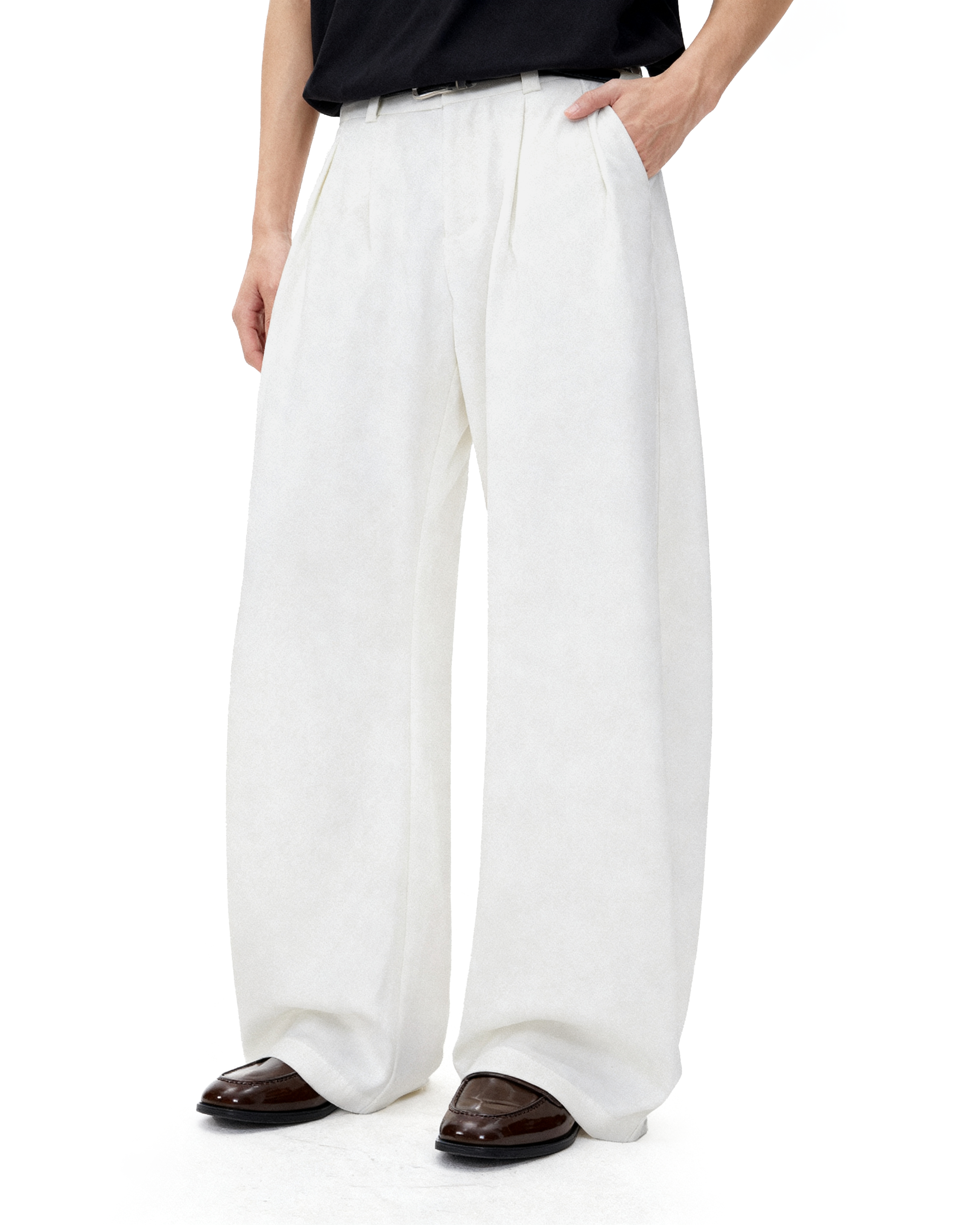 Pleated Wide Leg Semi-Barrel Trousers-3