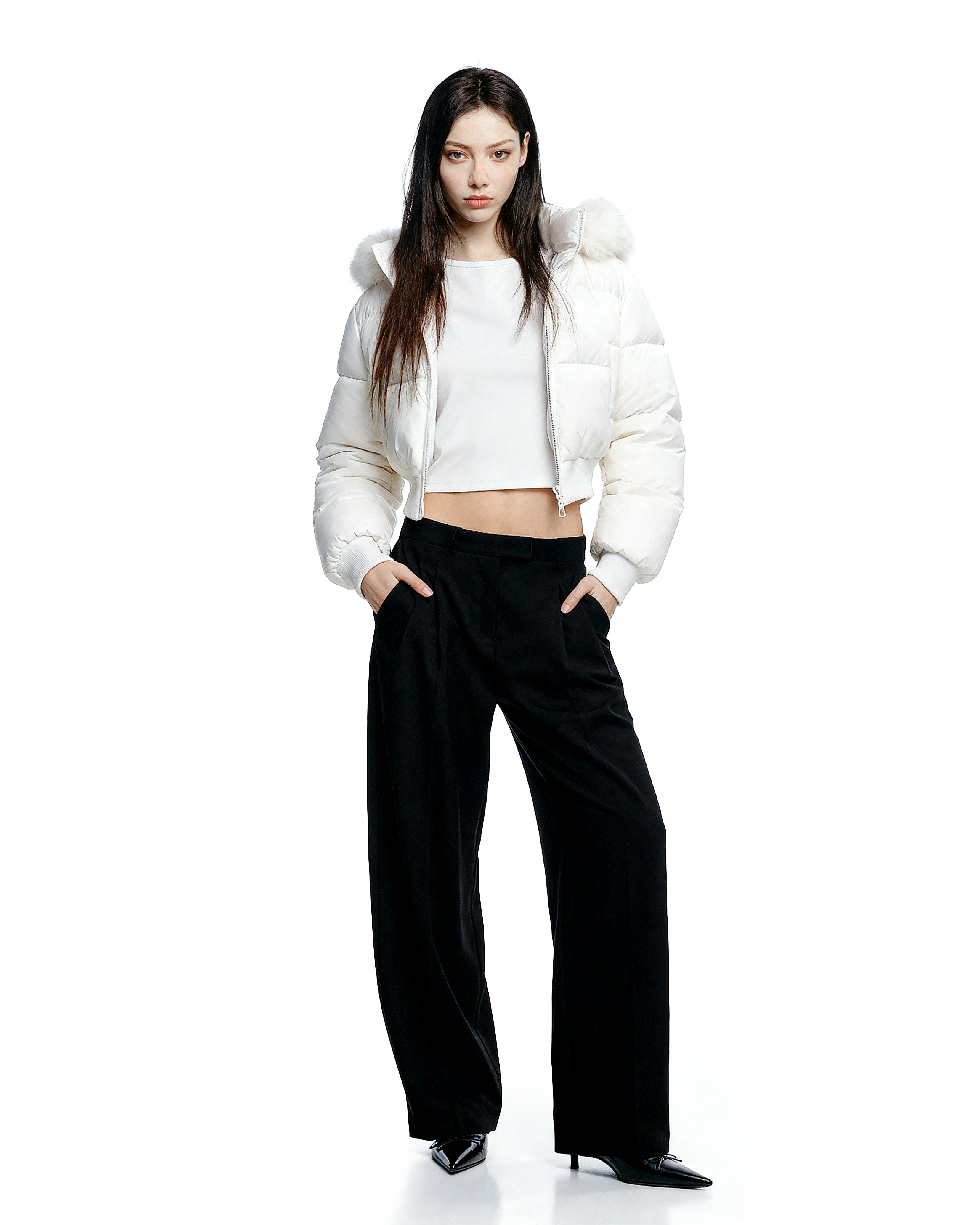 Crop Puffer Jacket with Detachable Faux Fur Hood Trim - nightcity clothing