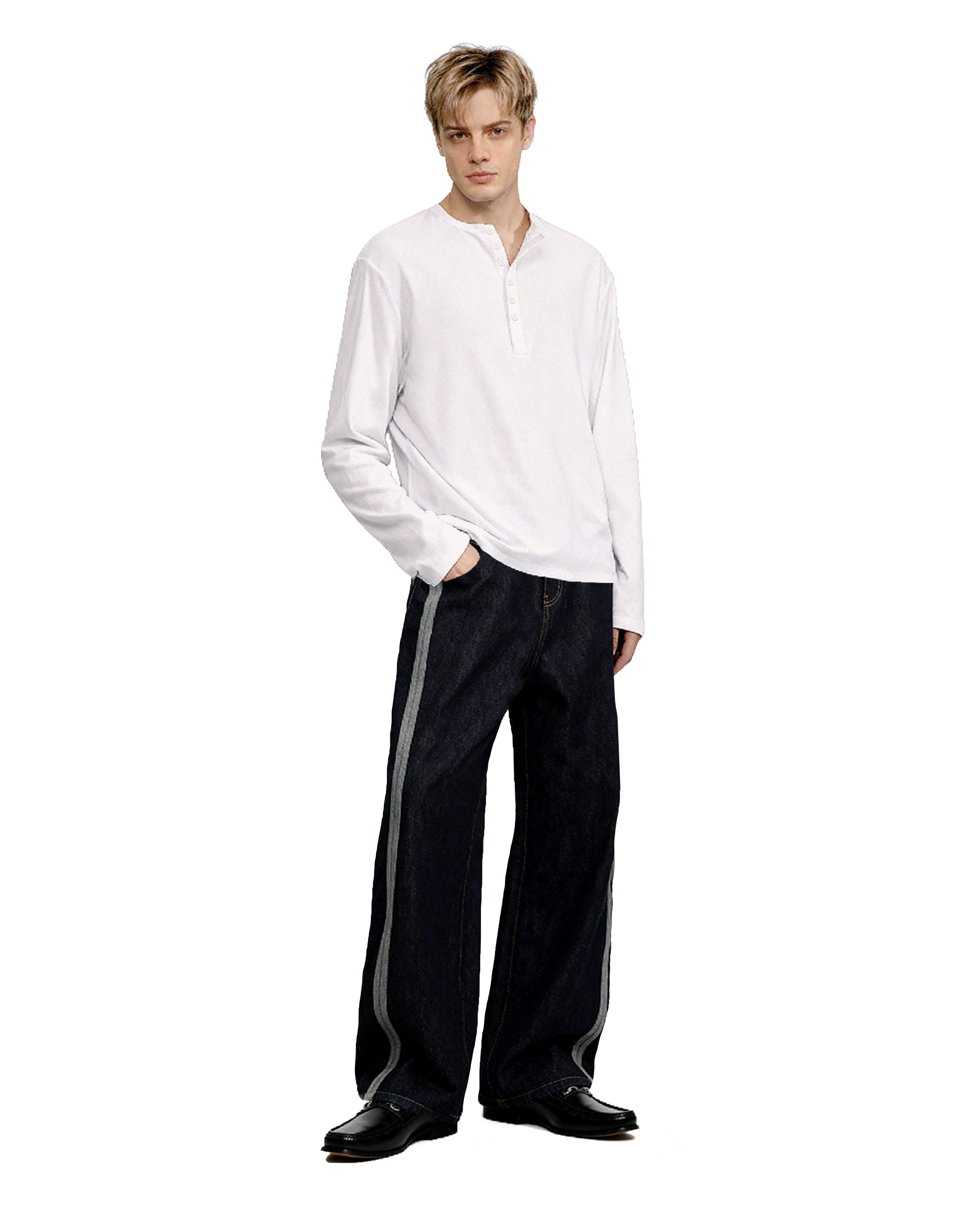 Slim Fit Mid-Crop Long Sleeve Henley T-Shirt-5