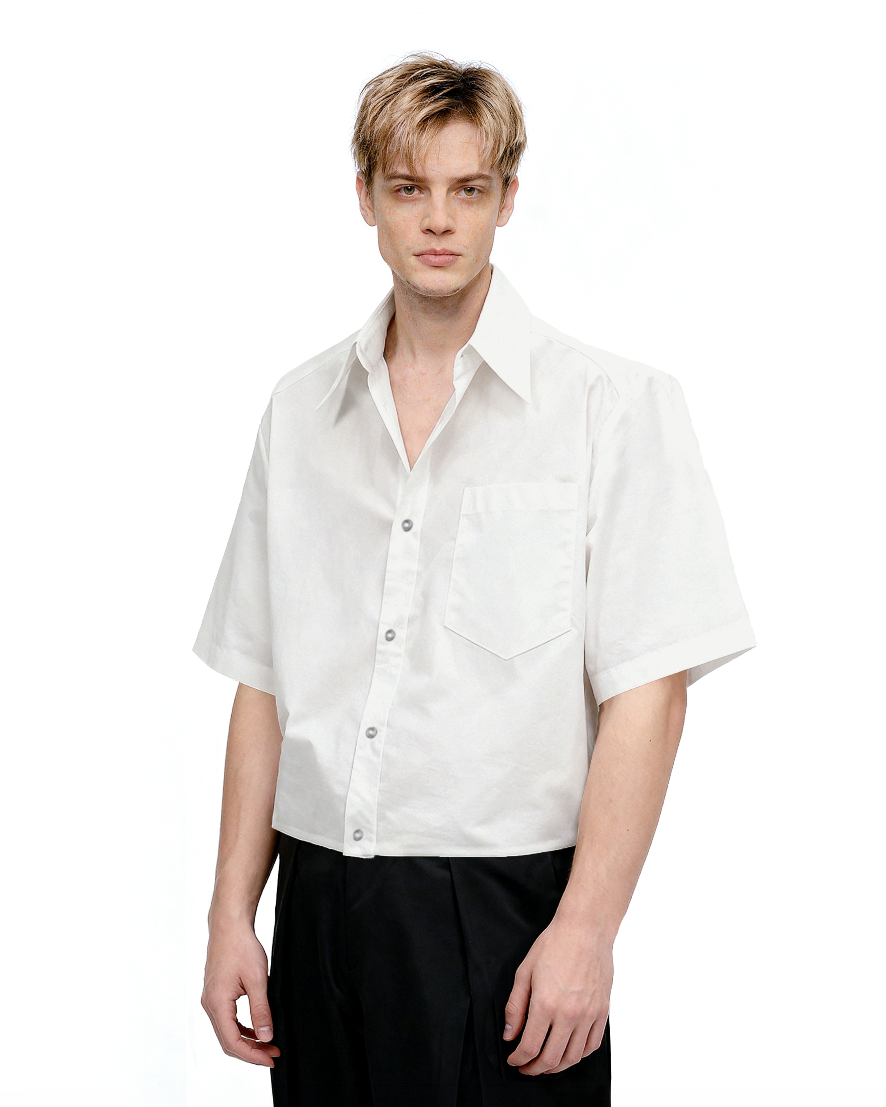 Oversized Short Sleeve Mid-Crop Shirt with Chest Pocket Detail-12